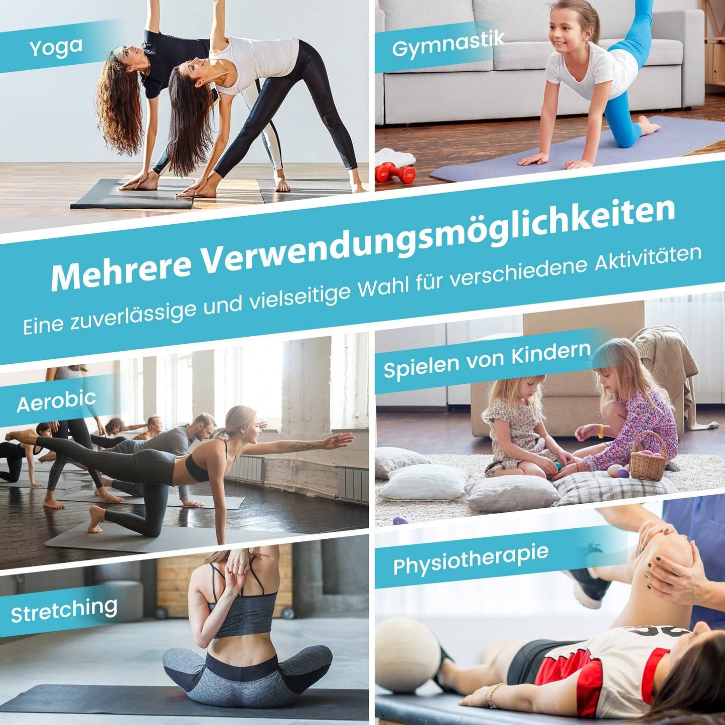 Foldable Gymnastics Mat, 300x117x5 cm, Light Blue