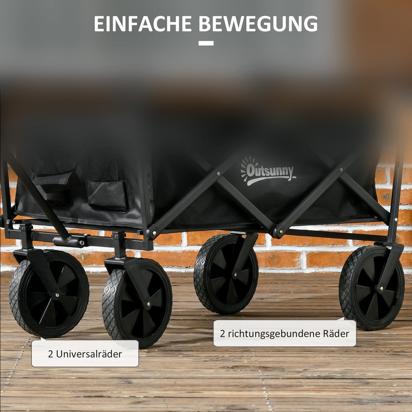 Collapsible handcart with sun protection, 110 kg load, black