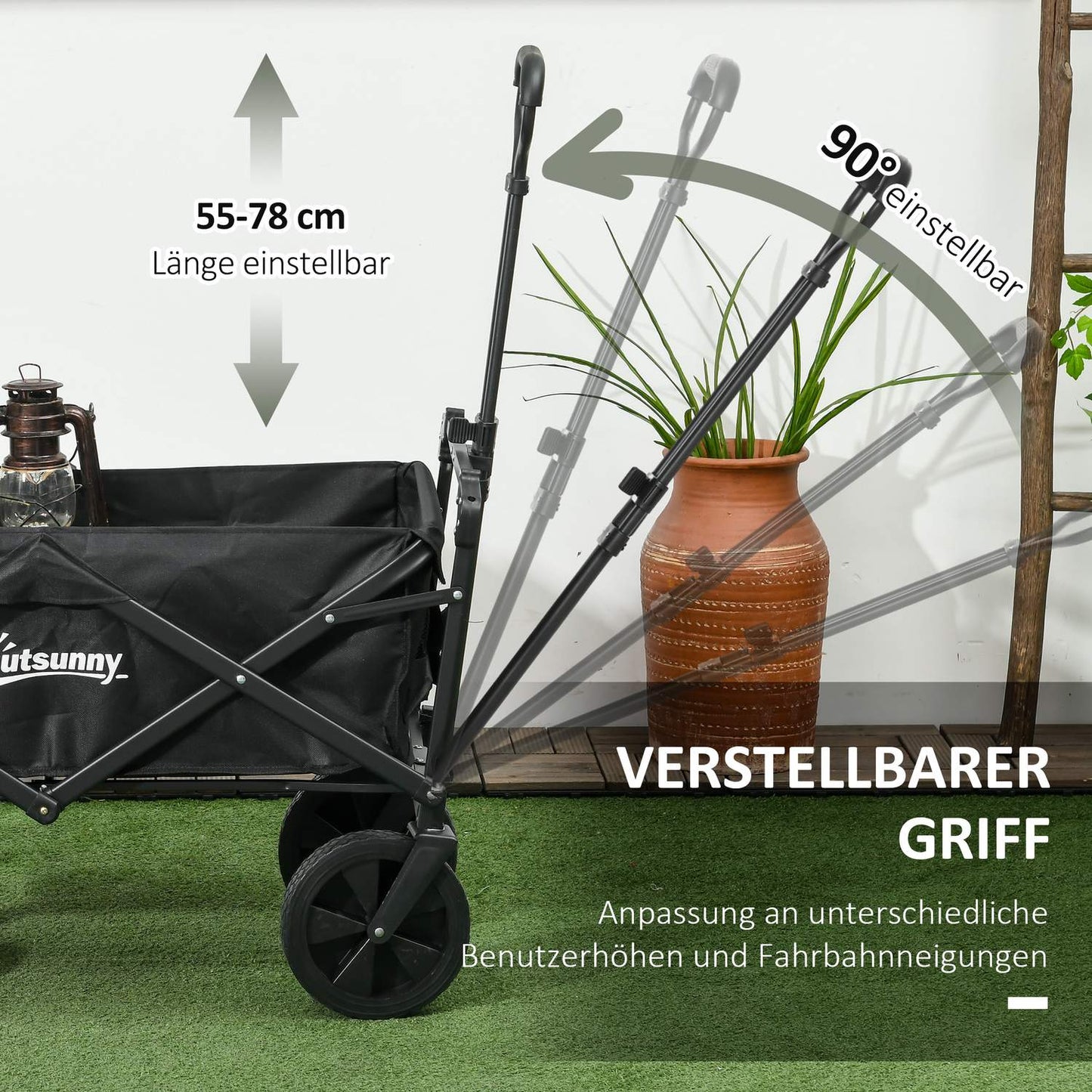 Collapsible handcart with sun protection, 110 kg load, black