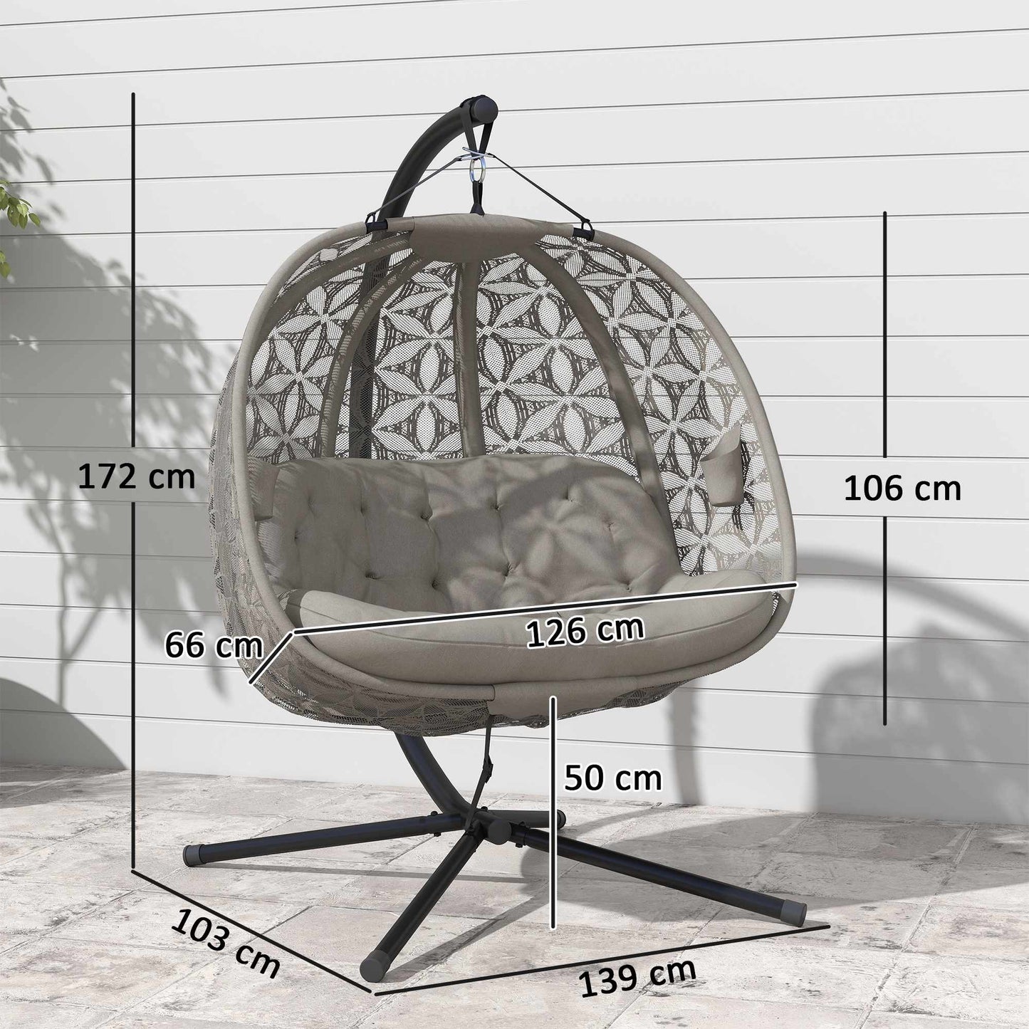 Foldable Hanging Chair with Stand for 2, Cushions & Cup Holders