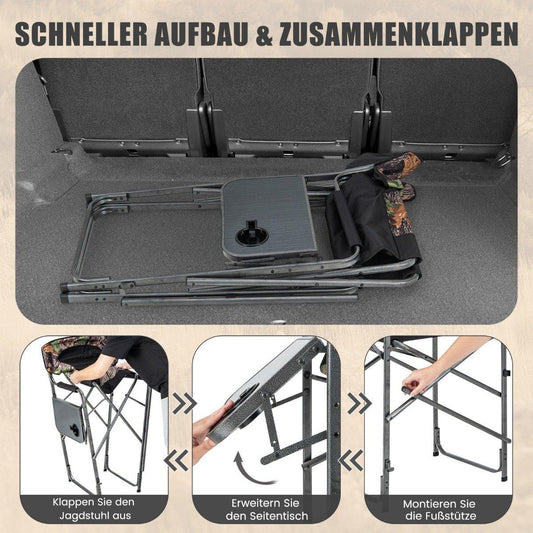Foldable High Hunting Chair Sturdy Oversized Director's Chair with Side Table Load Capacity 150kg