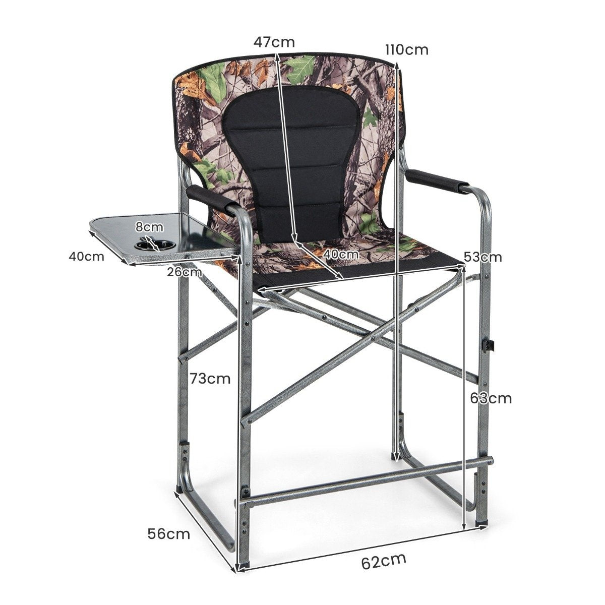 Foldable High Hunting Chair Sturdy Oversized Director's Chair with Side Table Load Capacity 150kg