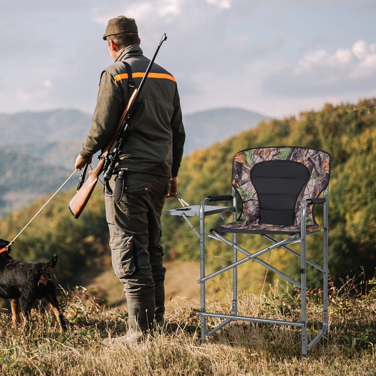 Foldable High Hunting Chair Sturdy Oversized Director's Chair with Side Table Load Capacity 150kg