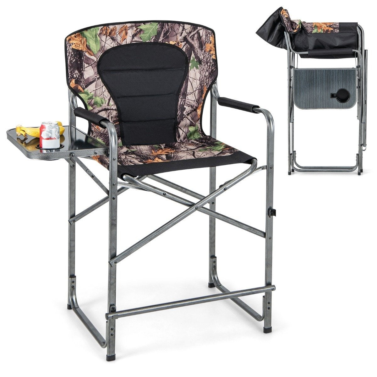 Foldable High Hunting Chair Sturdy Oversized Director's Chair with Side Table Load Capacity 150kg