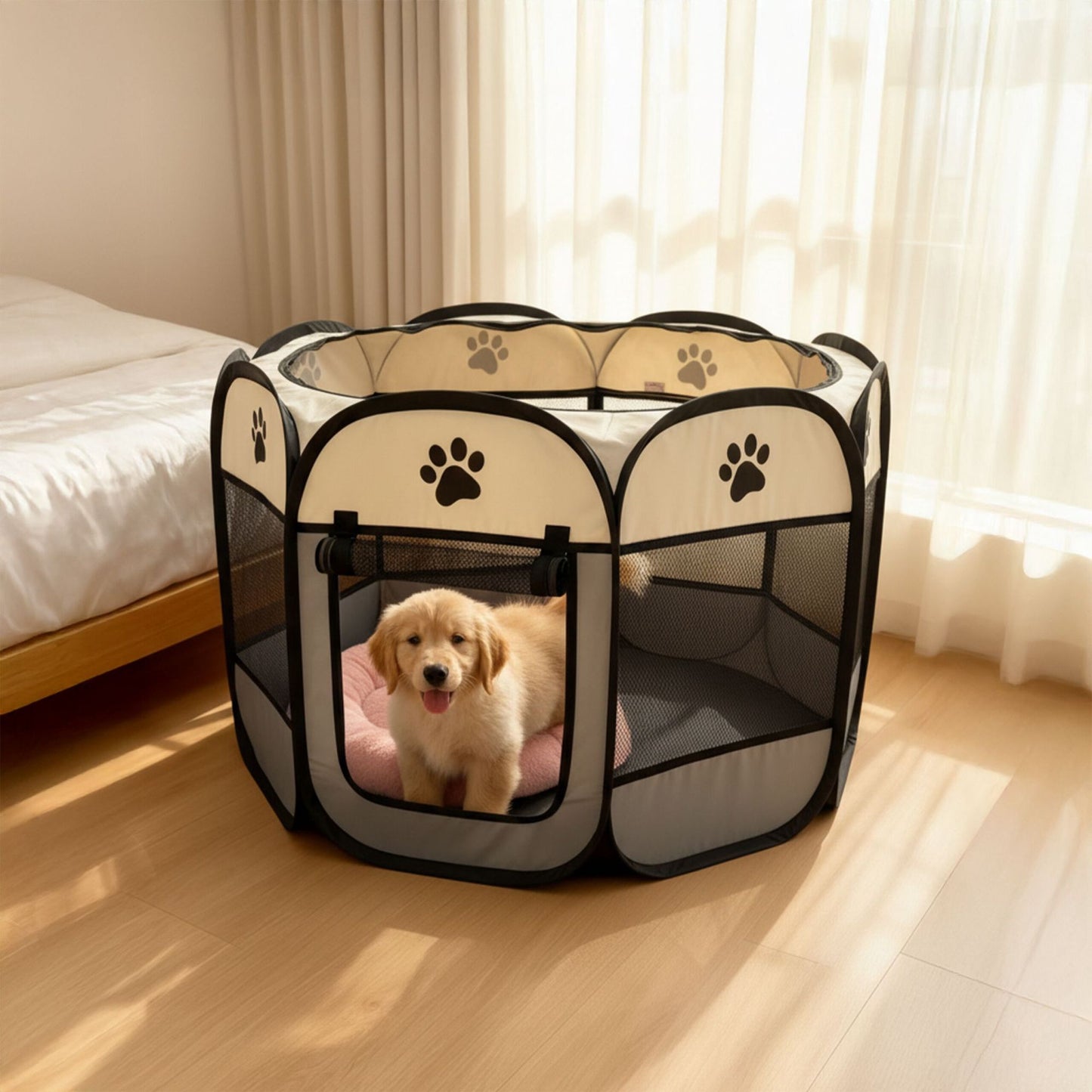 Foldable Indoor & Outdoor Pet Playpen, Weather-Resistant