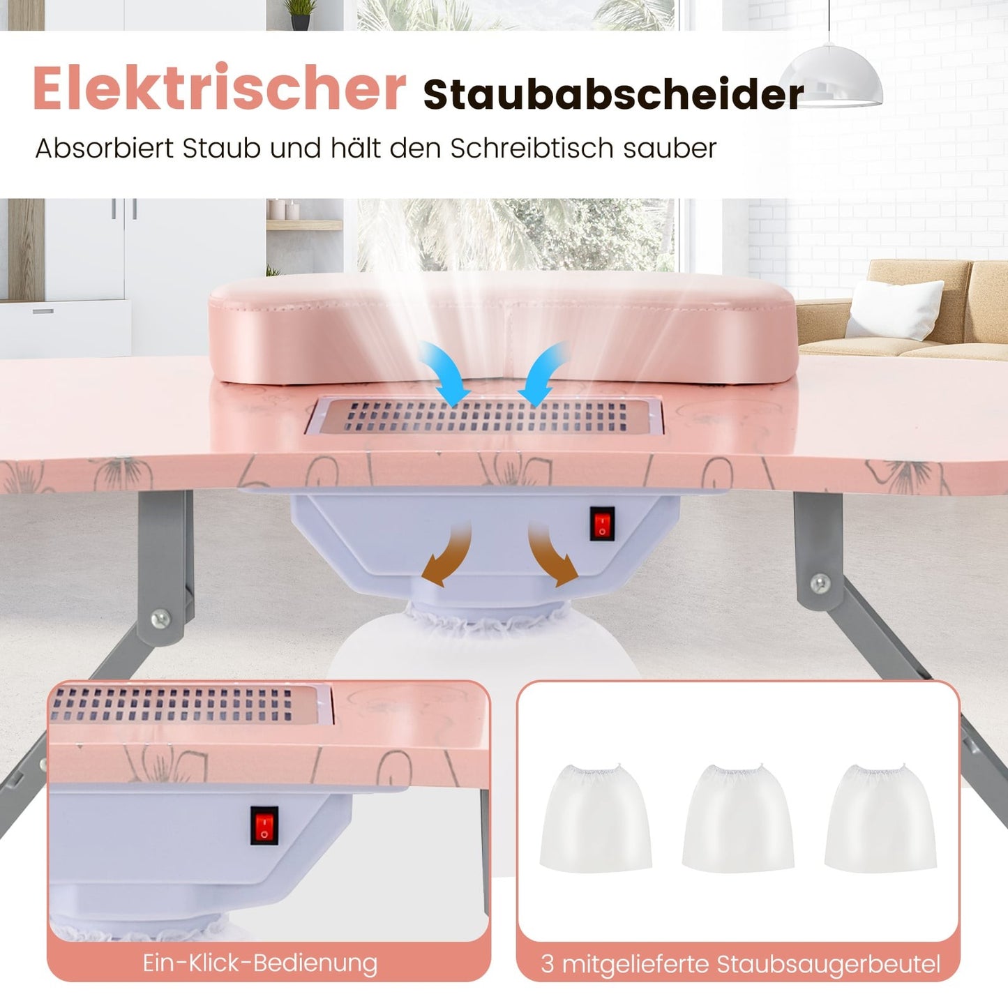 Foldable Manicure Table with Dust Collector & LED Lamp