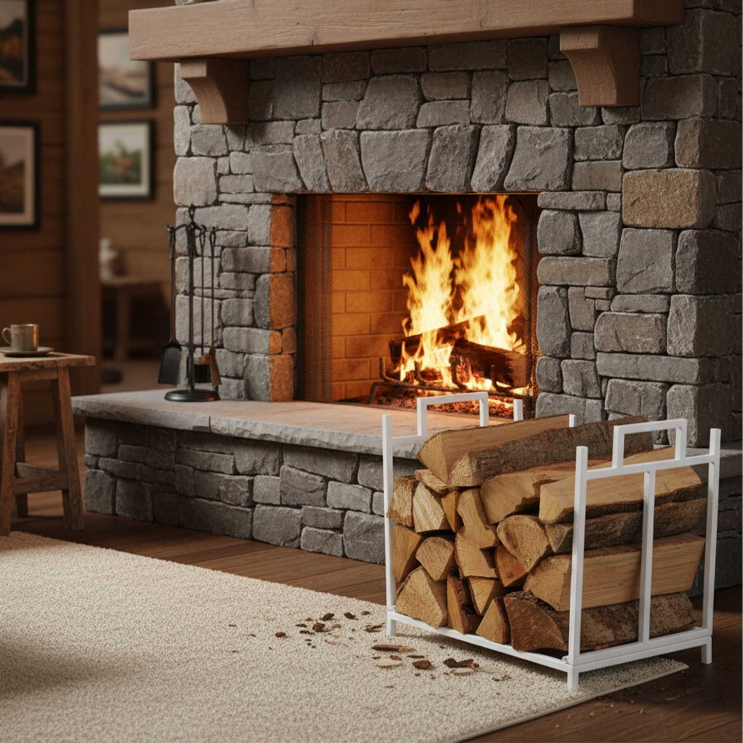 Foldable Metal Log Rack – Space-Saving Firewood Storage
