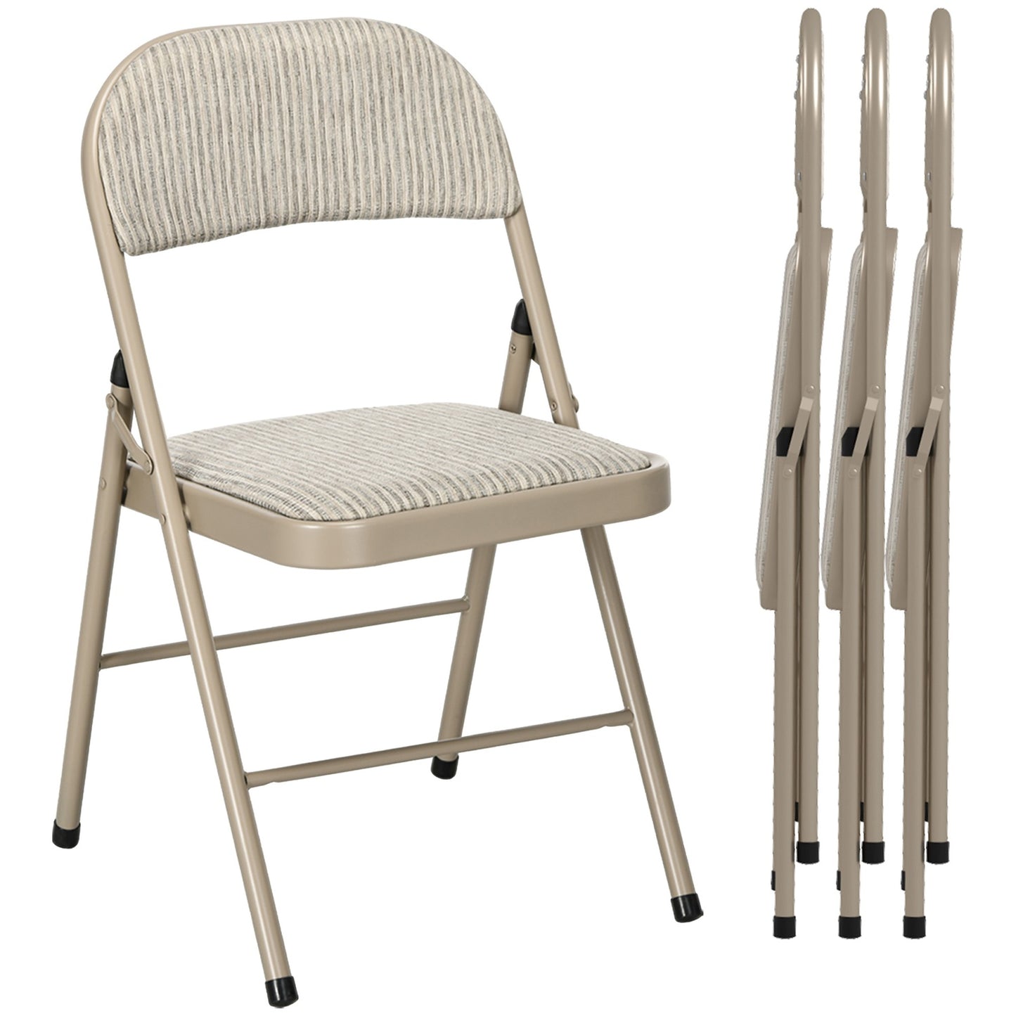 Foldable Padded Chairs, Set of 4 – Steel Frame, Beige