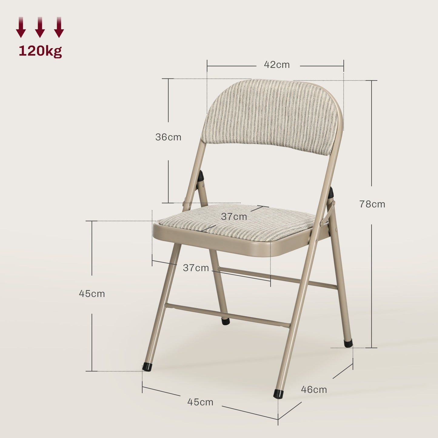 Foldable Padded Chairs, Set of 4 – Steel Frame, Beige