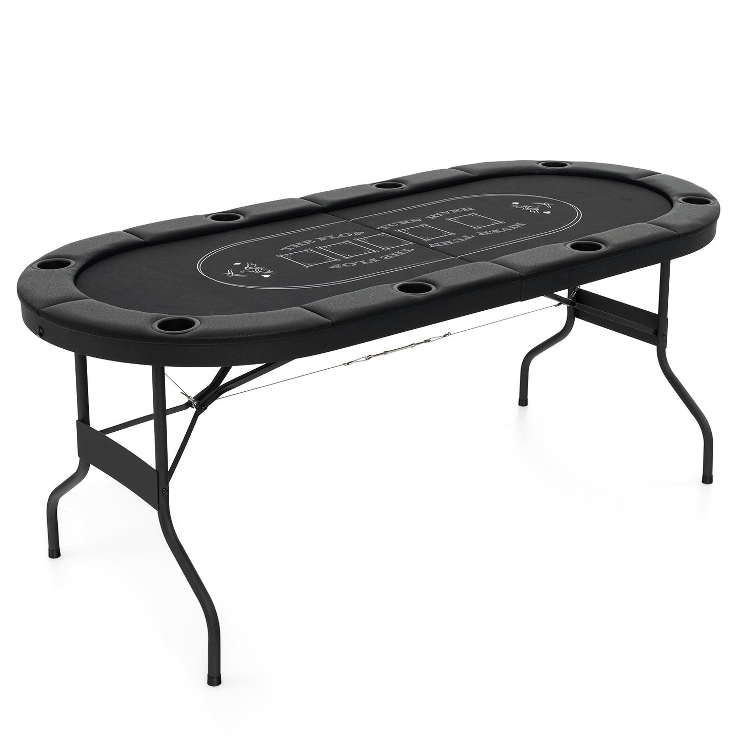 Foldable Poker Table for 8 Players with Cup Holders, Black