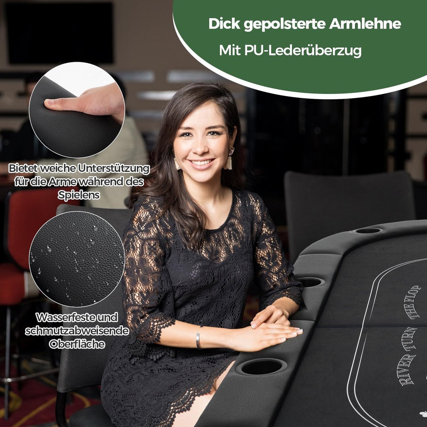 Foldable Poker Table for 8 Players with Cup Holders, Black