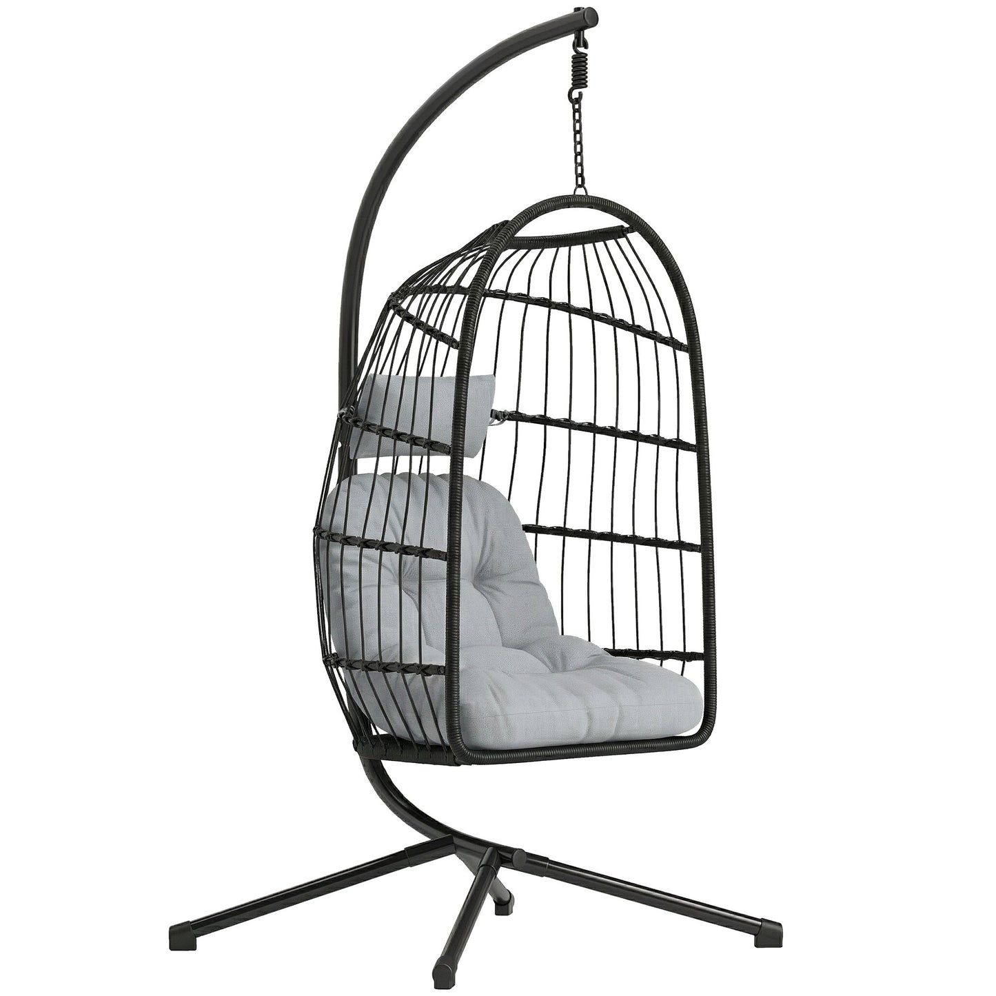 Foldable Polyrattan Hanging Chair with Stand and Cushions