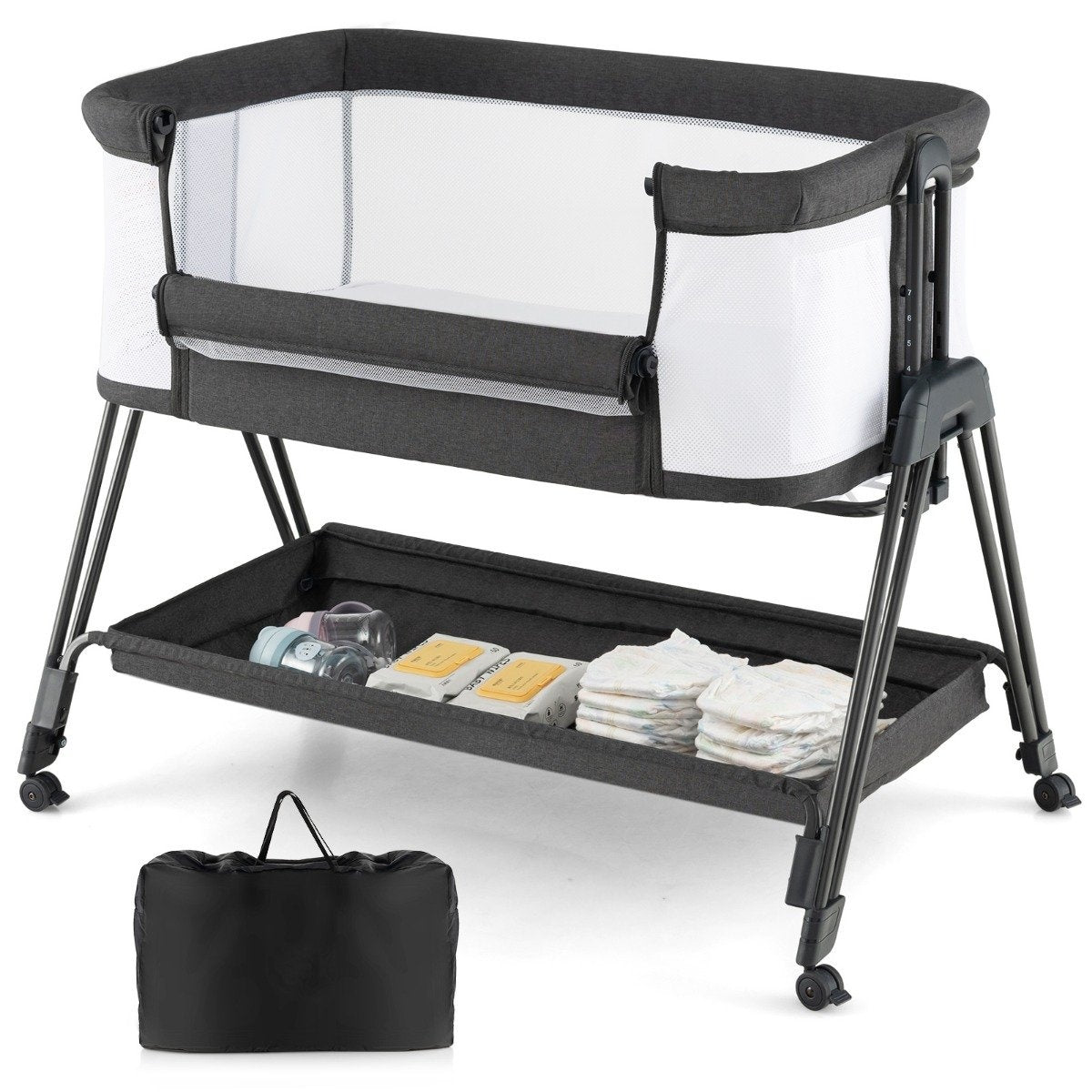 Foldable Portable Baby Bed with Adjustable Height