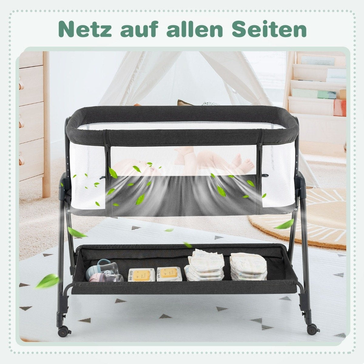 Foldable Portable Baby Bed with Adjustable Height