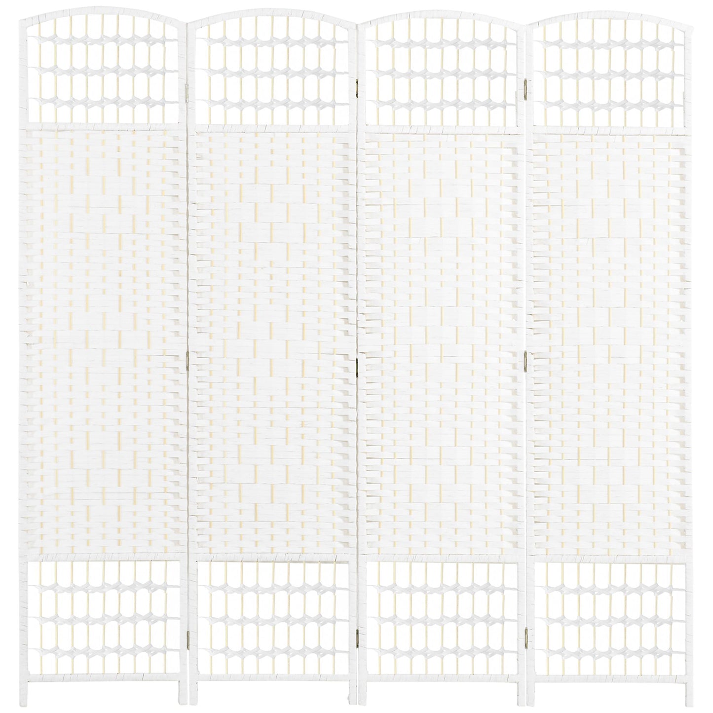 Foldable Room Divider, 4 Panels, White, Wood Frame