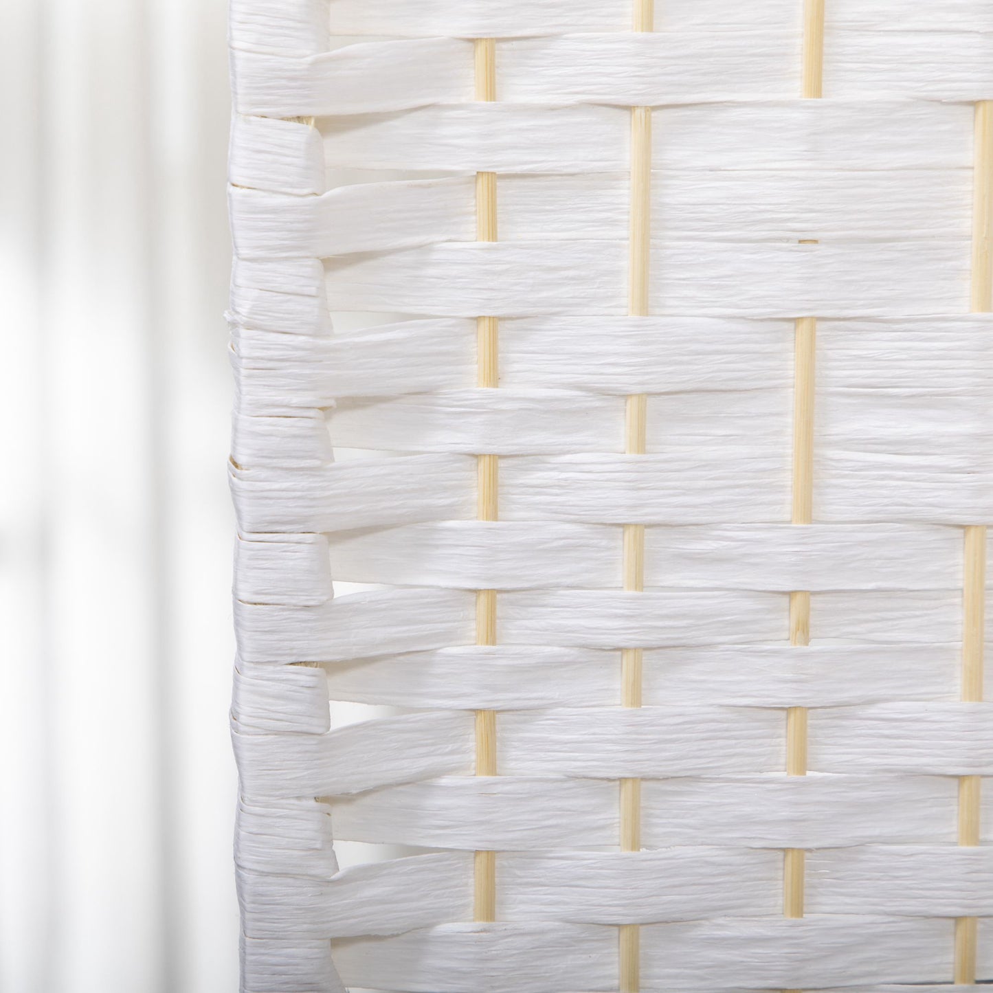 Foldable Room Divider, 4 Panels, White, Wood Frame