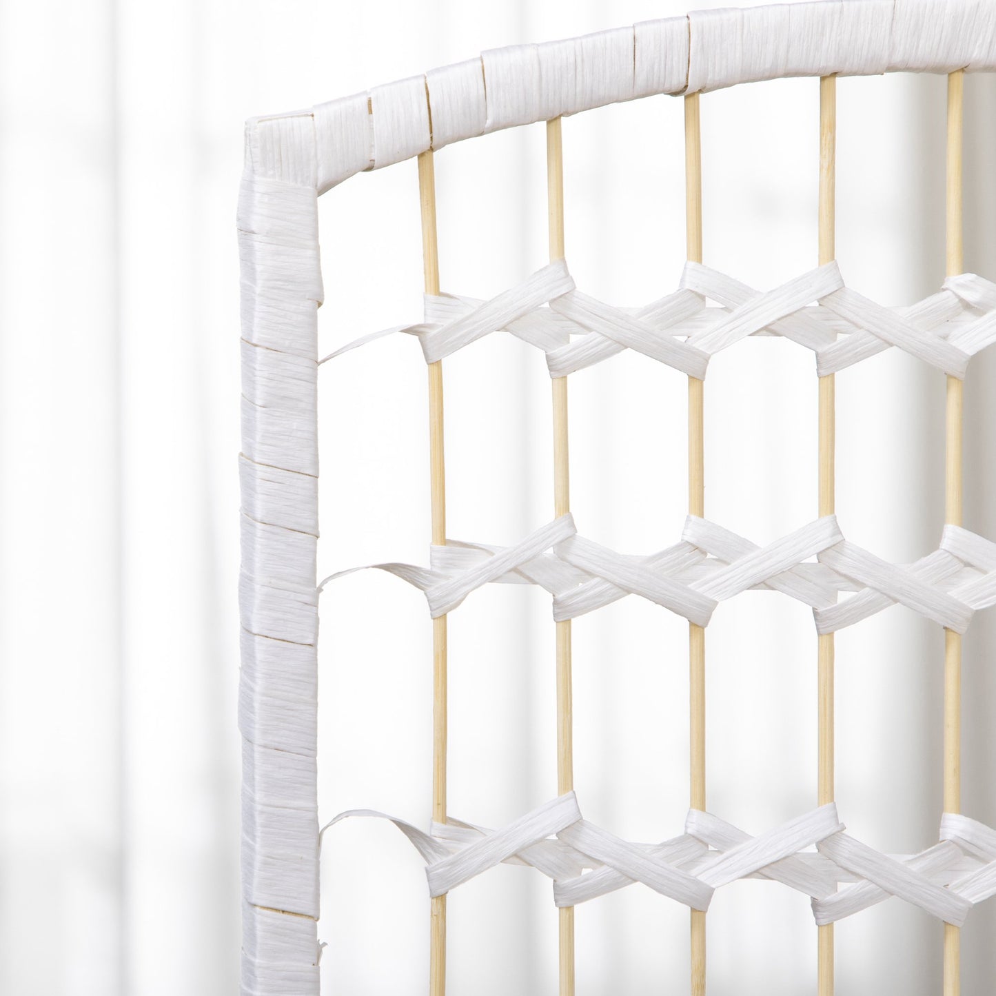 Foldable Room Divider, 4 Panels, White, Wood Frame