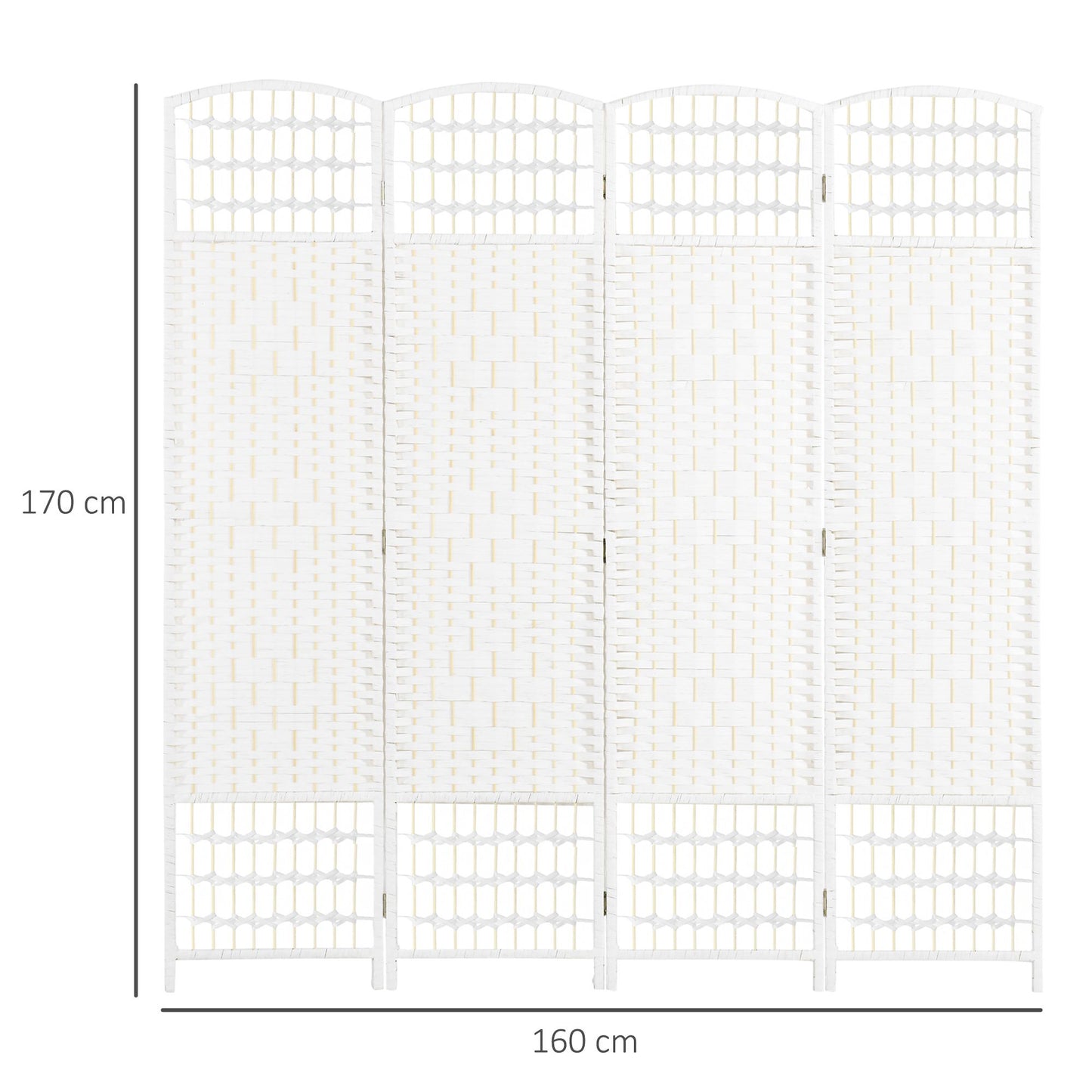 Foldable Room Divider, 4 Panels, White, Wood Frame