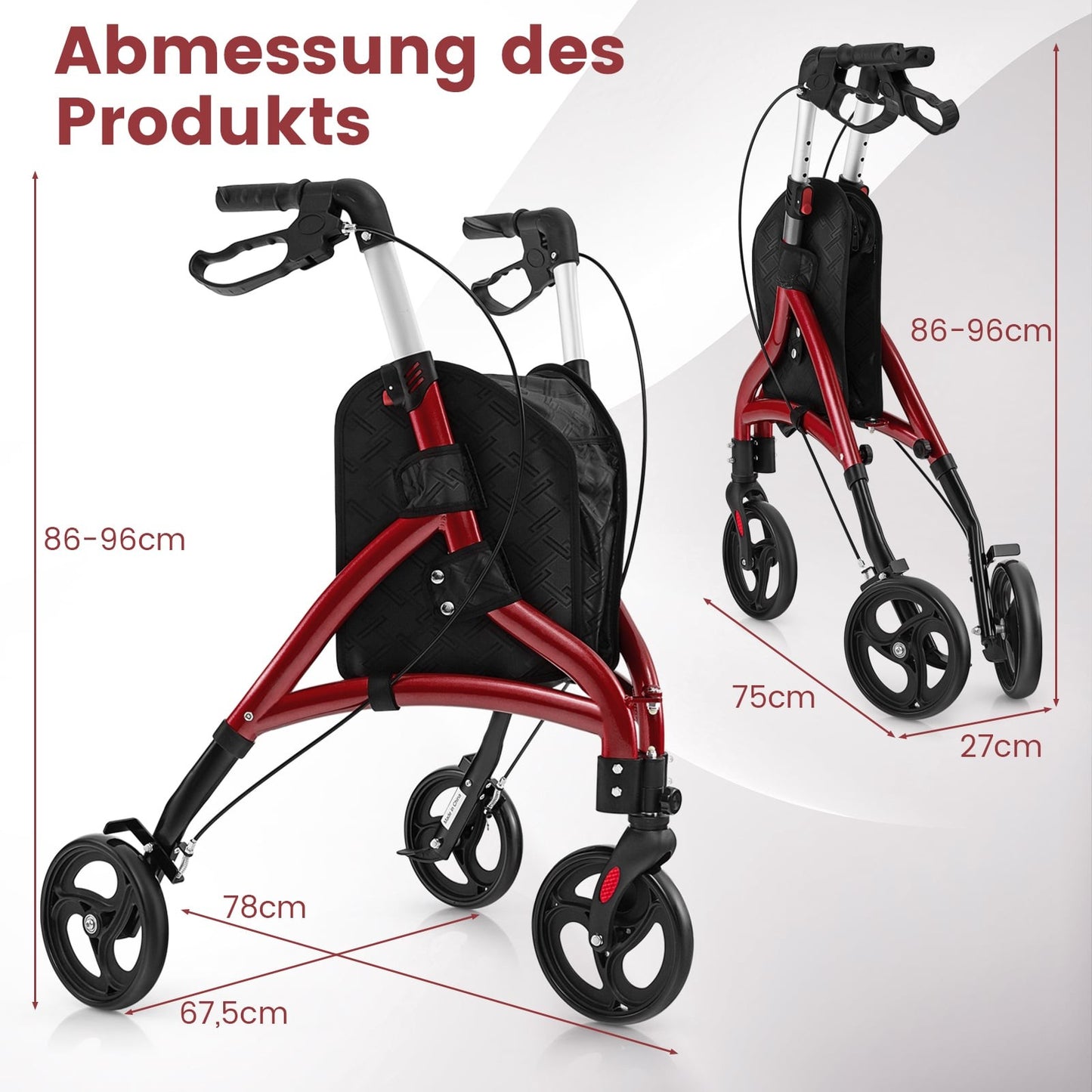 Foldable Senior Walker – Lightweight Aluminum, 20cm Wheels