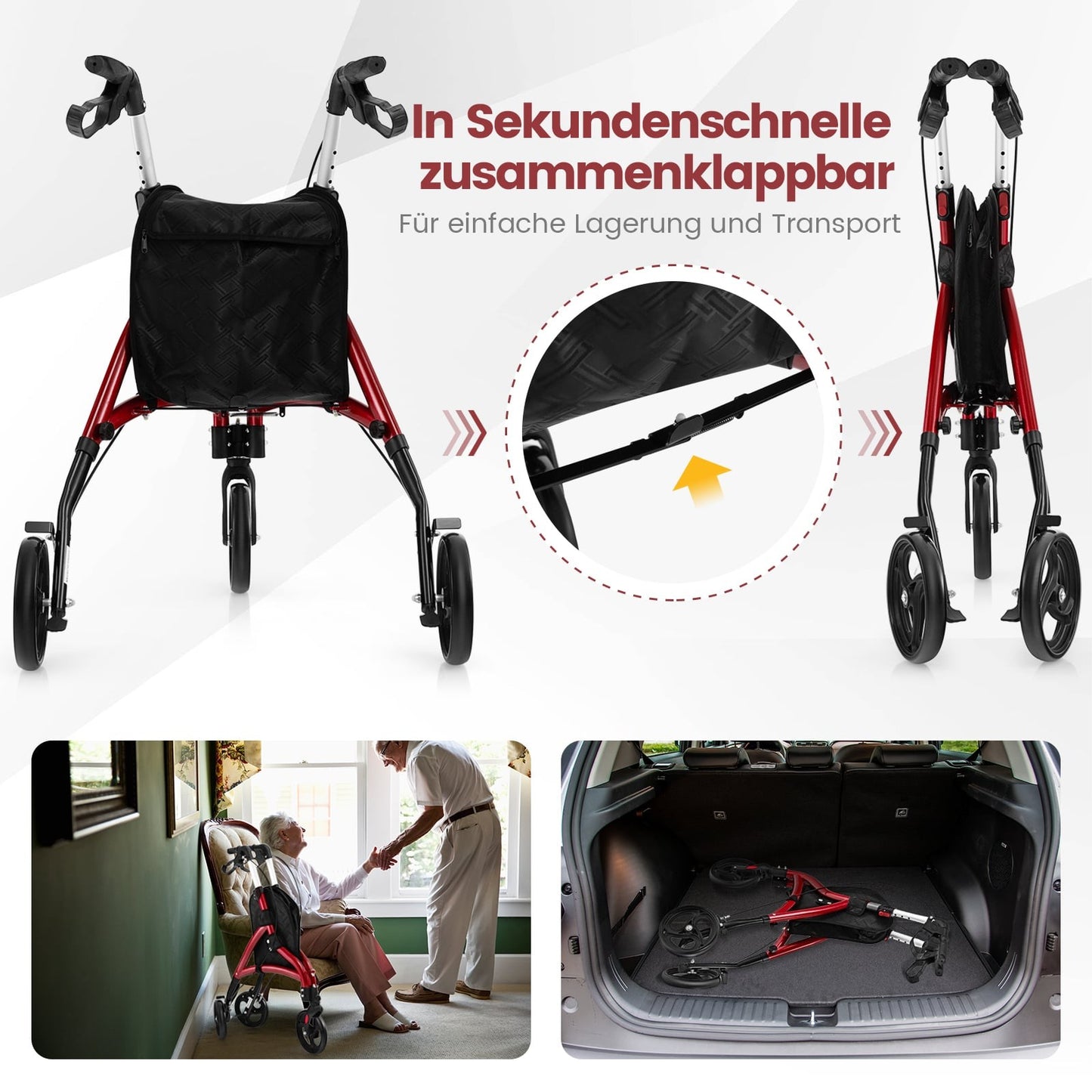 Foldable Senior Walker – Lightweight Aluminum, 20cm Wheels