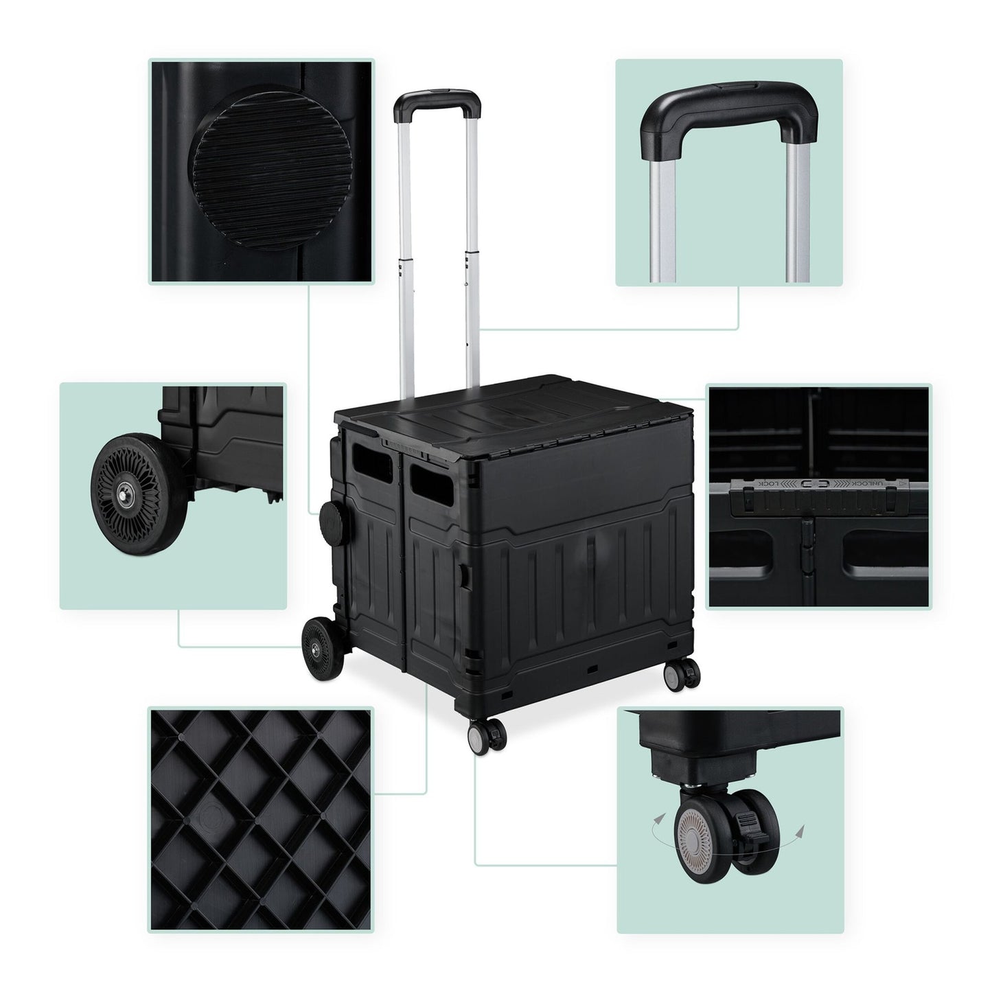 Foldable Shopping Cart with Lid and Telescopic Handle