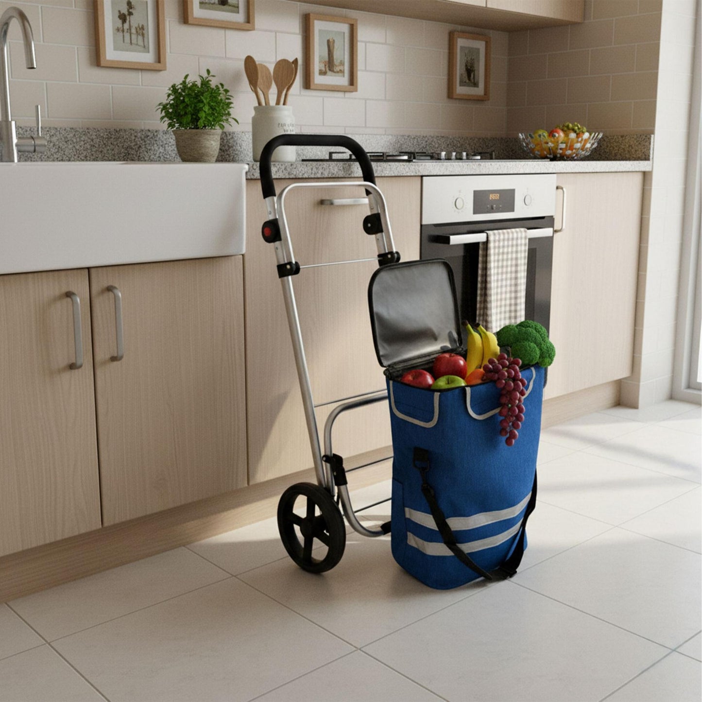 Foldable Shopping Trolley, 45L, Cooler Bag, 35kg Capacity