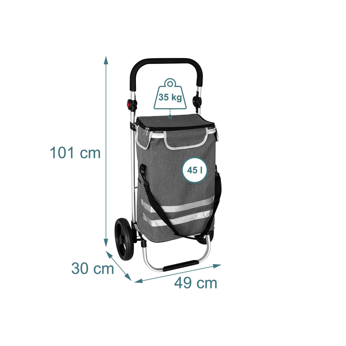 Foldable Shopping Trolley, 45L, Cooler Bag, 35kg Capacity