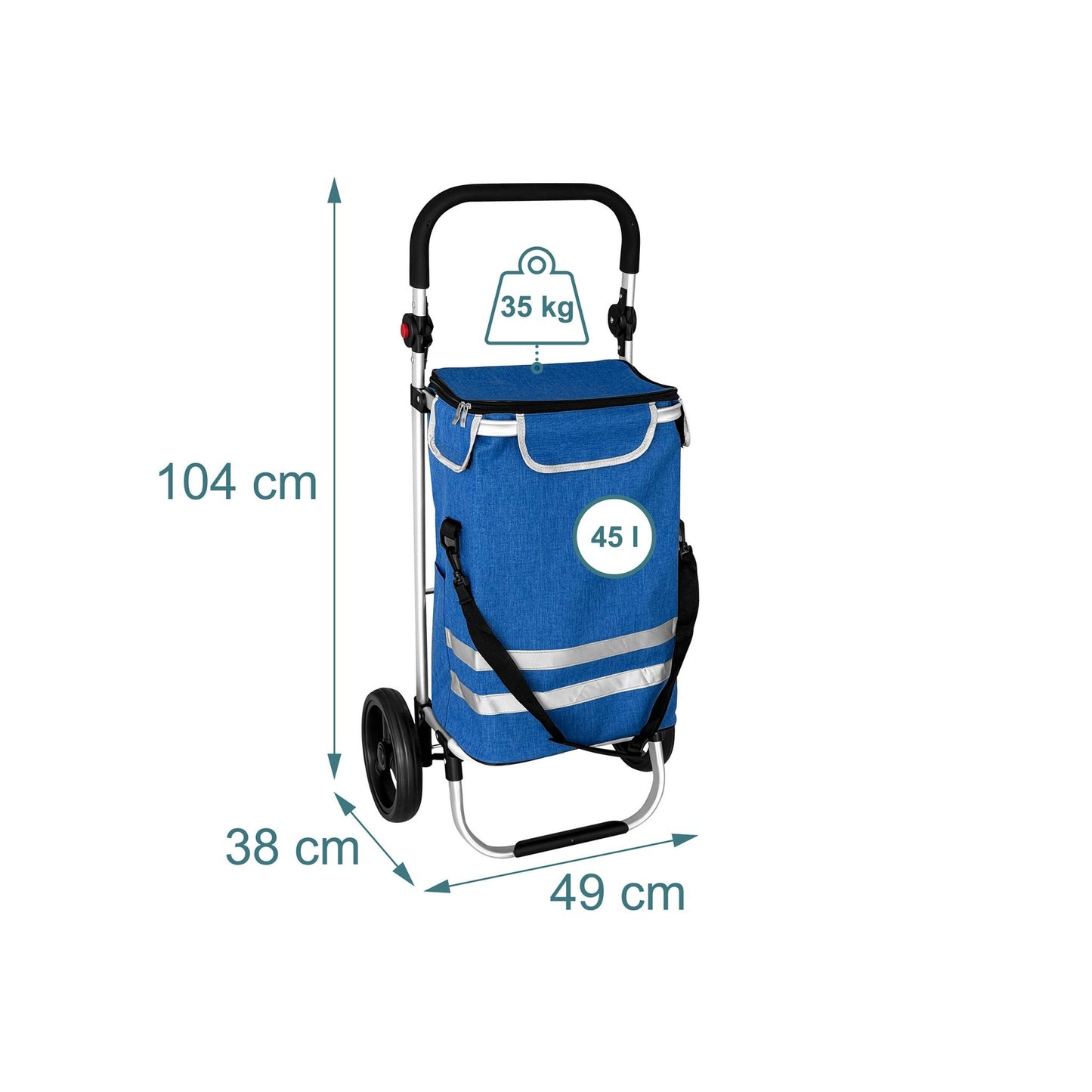 Foldable Shopping Trolley, 45L, Cooler Bag, 35kg Capacity