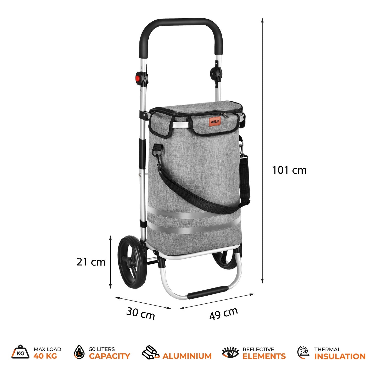 Foldable Shopping Trolley 50L, Gray, Thermal Insulation