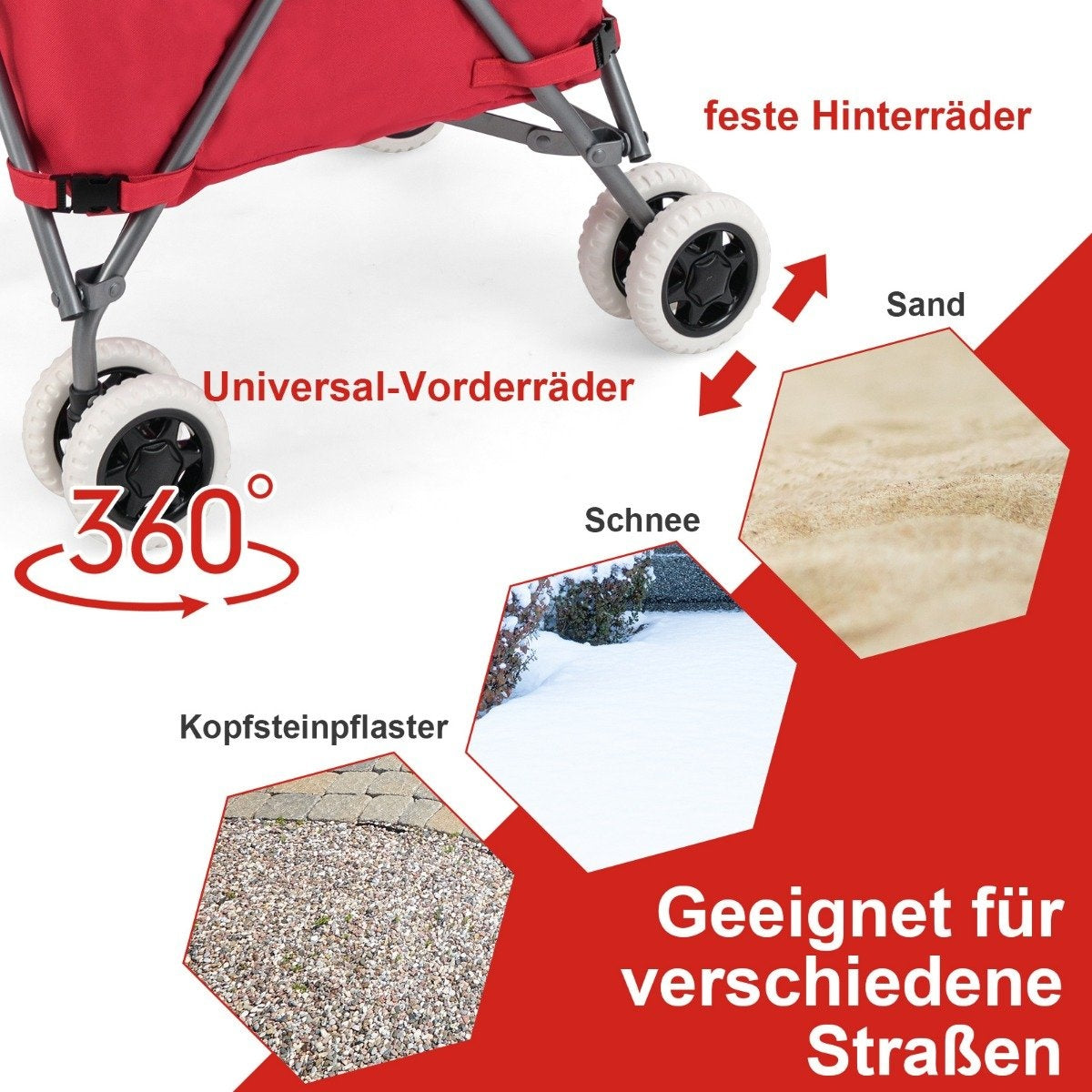 Foldable Shopping Trolley with Wheels Capacity 90L/55kg Handcart with Removable Oxford Bag Red