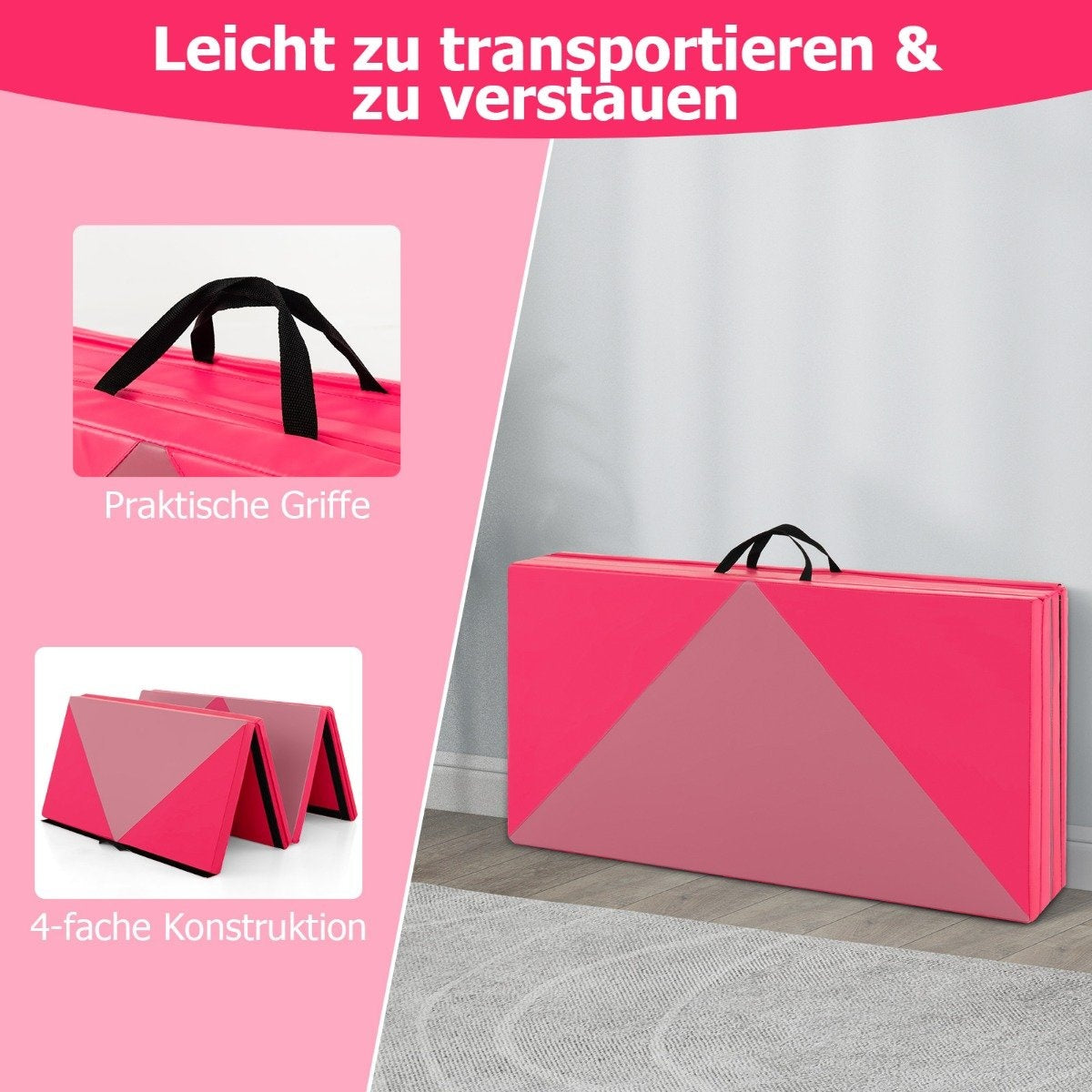 Foldable Soft Floor Mat Portable Gymnastics Mat Yoga Mat 240 x 117 x 5 cm Pink