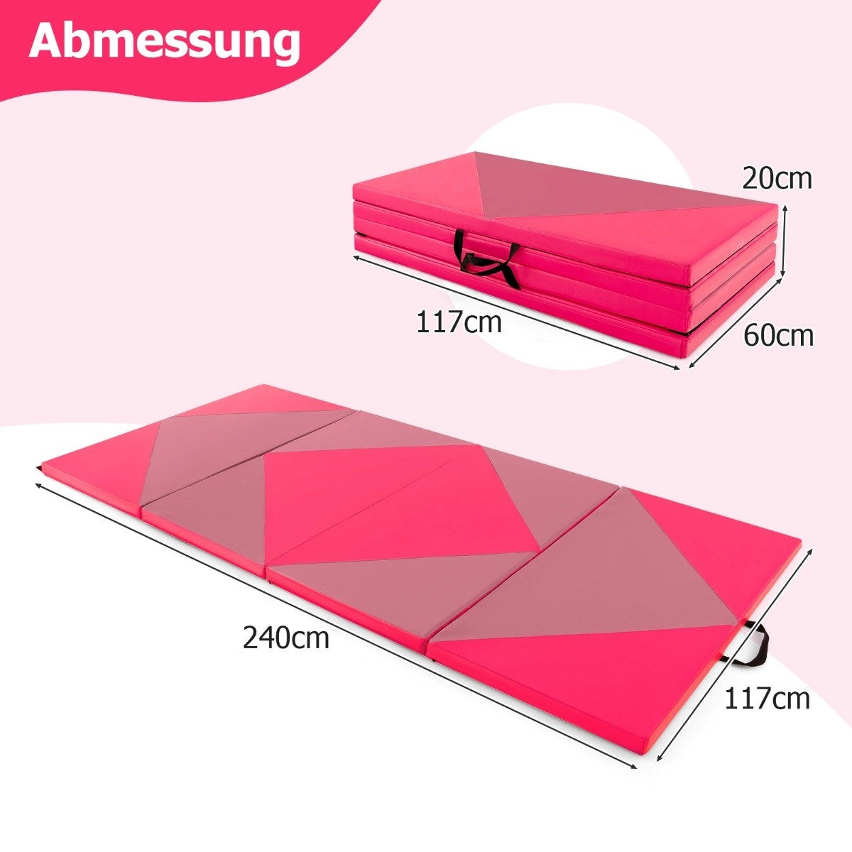 Foldable Soft Floor Mat Portable Gymnastics Mat Yoga Mat 240 x 117 x 5 cm Pink