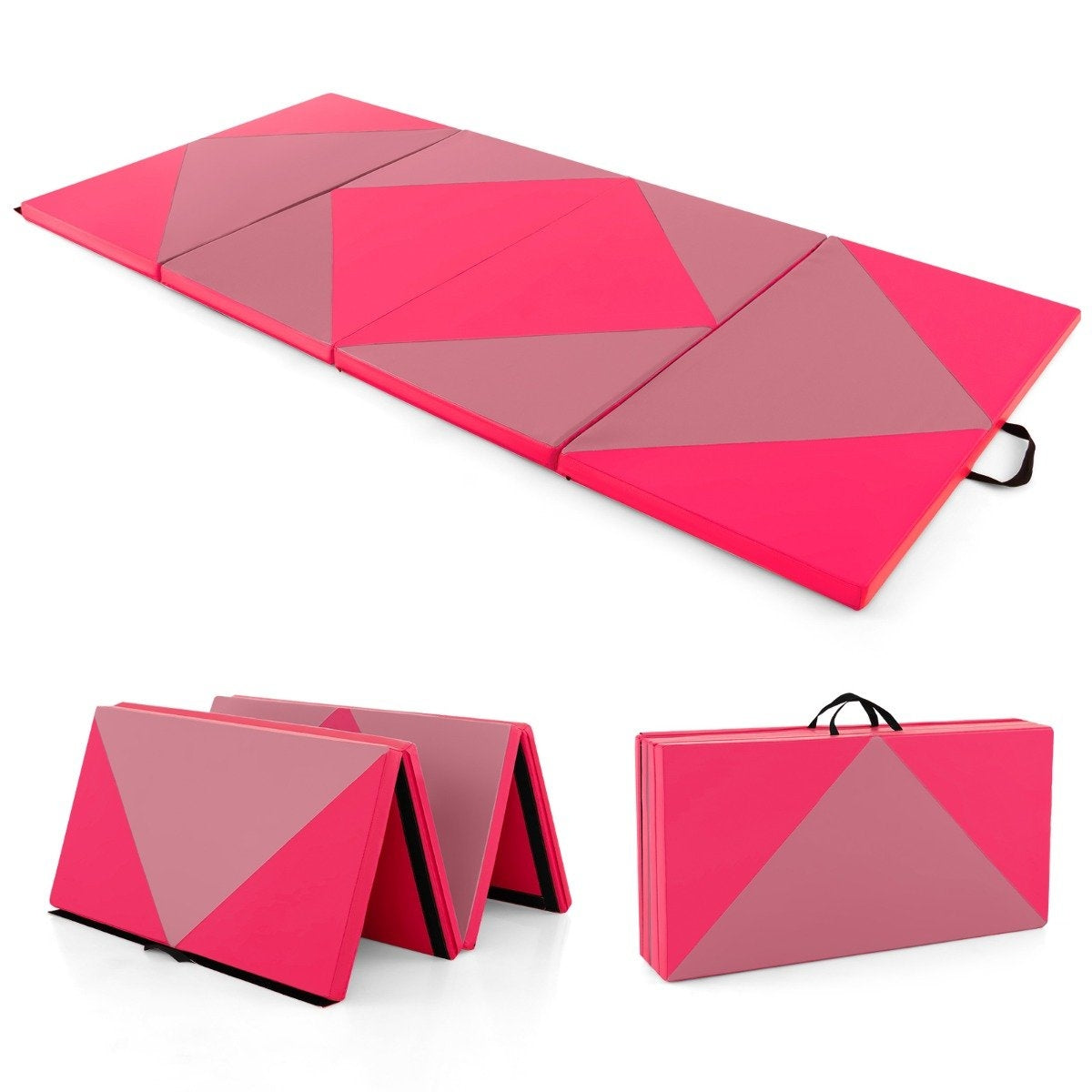 Foldable Soft Floor Mat Portable Gymnastics Mat Yoga Mat 240 x 117 x 5 cm Pink