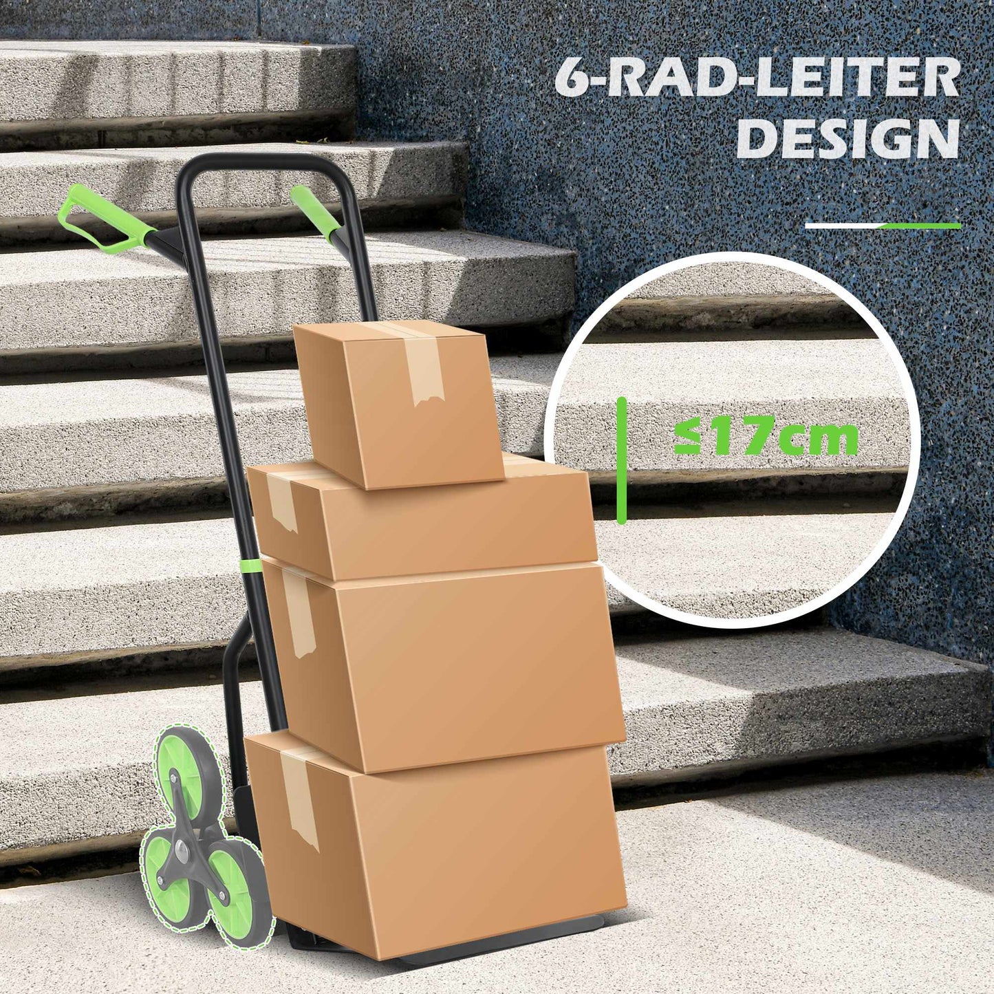 Foldable Stair Climbing Hand Truck, Steel Frame, 120kg Capacity