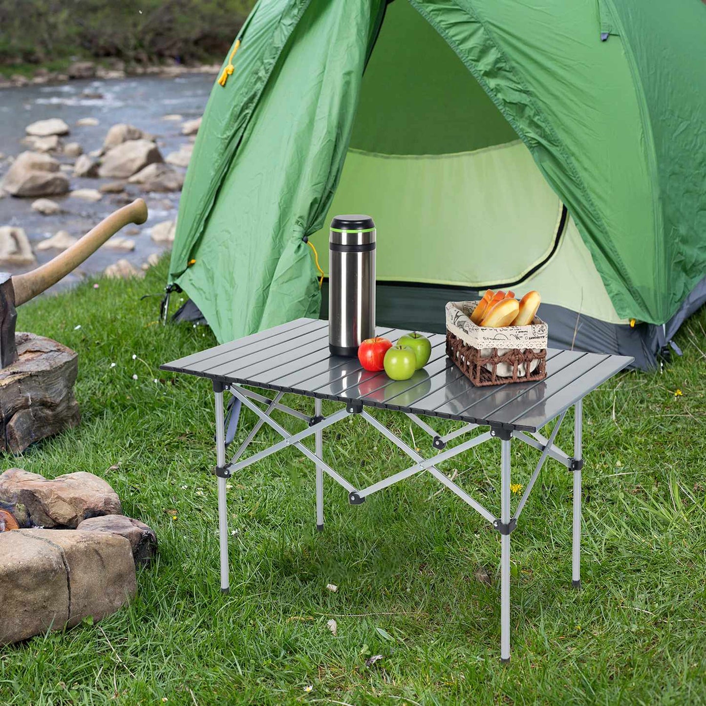 Foldable Steel Camping Table with Carry Bag