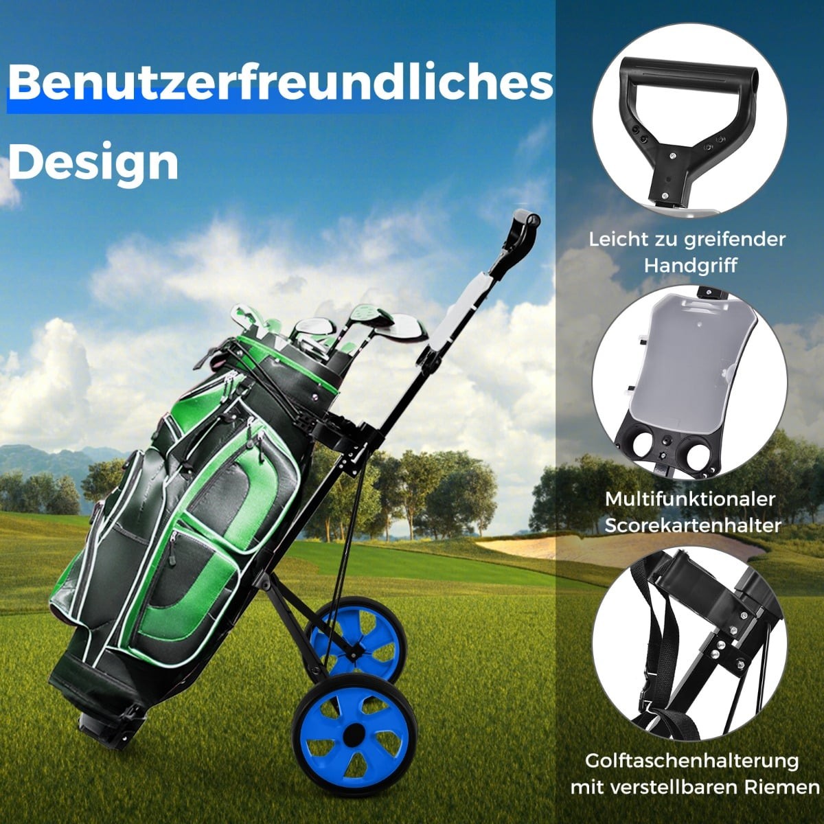 Foldable Steel Golf Trolley with Scorecard Holder, 2 Wheels