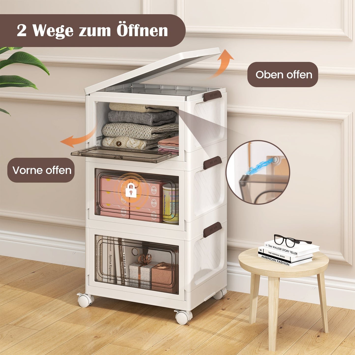 Foldable Storage Boxes with Lids, 3-Pack, 75L, White