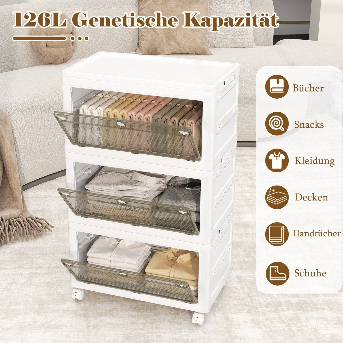 Foldable Storage Box with Lid, 126L/168L, Wheels