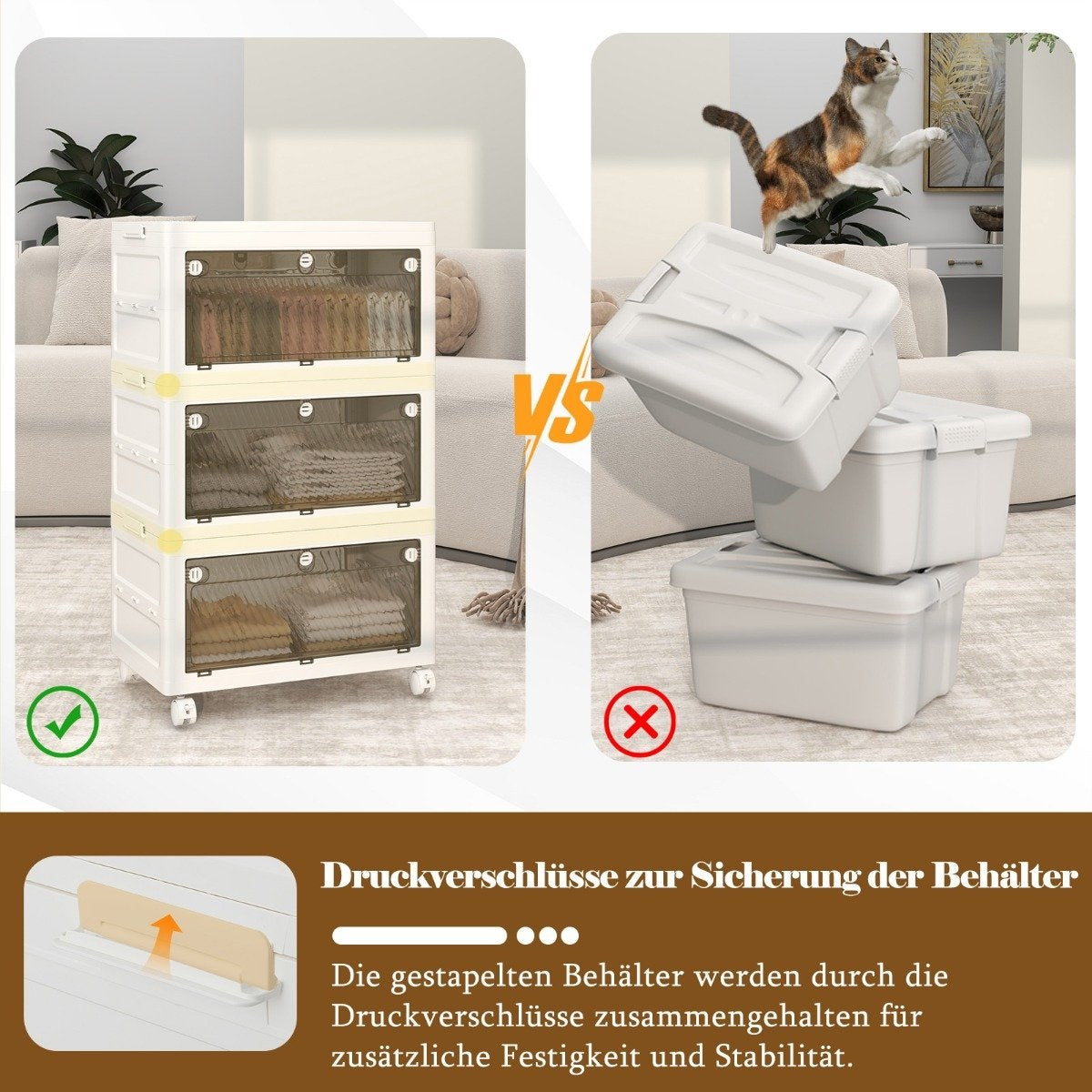 Foldable Storage Box with Lid, 126L/168L, Wheels