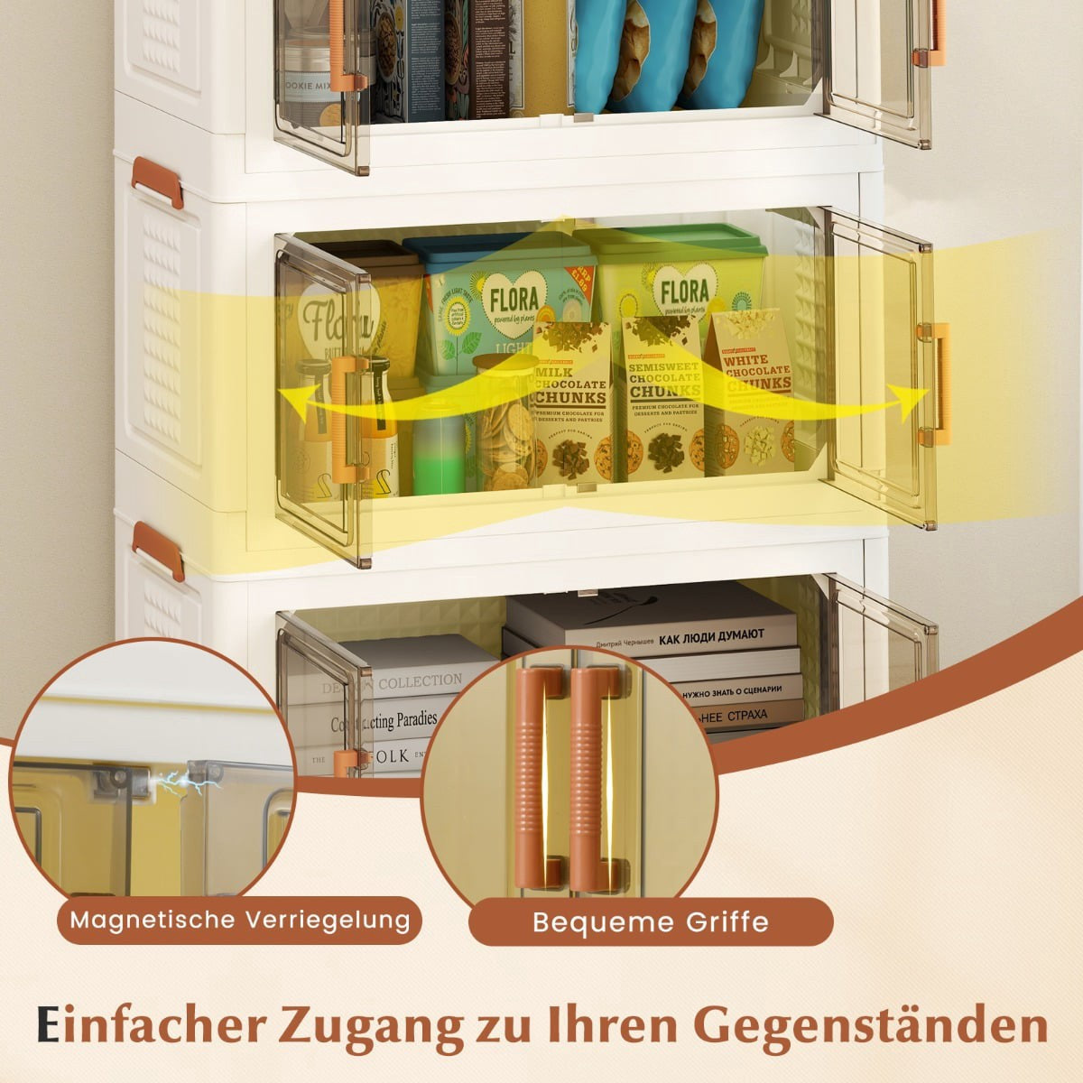 Foldable Storage Box with Wheels, Magnetic Doors, 280L Capacity