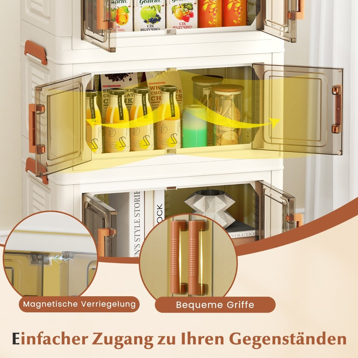 Foldable Storage Box with Wheels, Transparent Doors, 57L