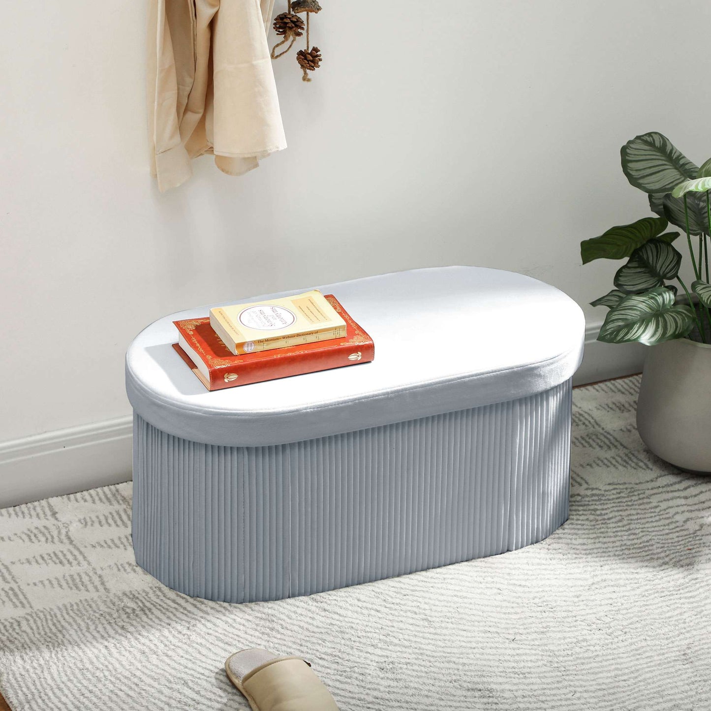 Foldable Storage Ottoman Bench, Dark Grey Velvet, 76x38x35 cm