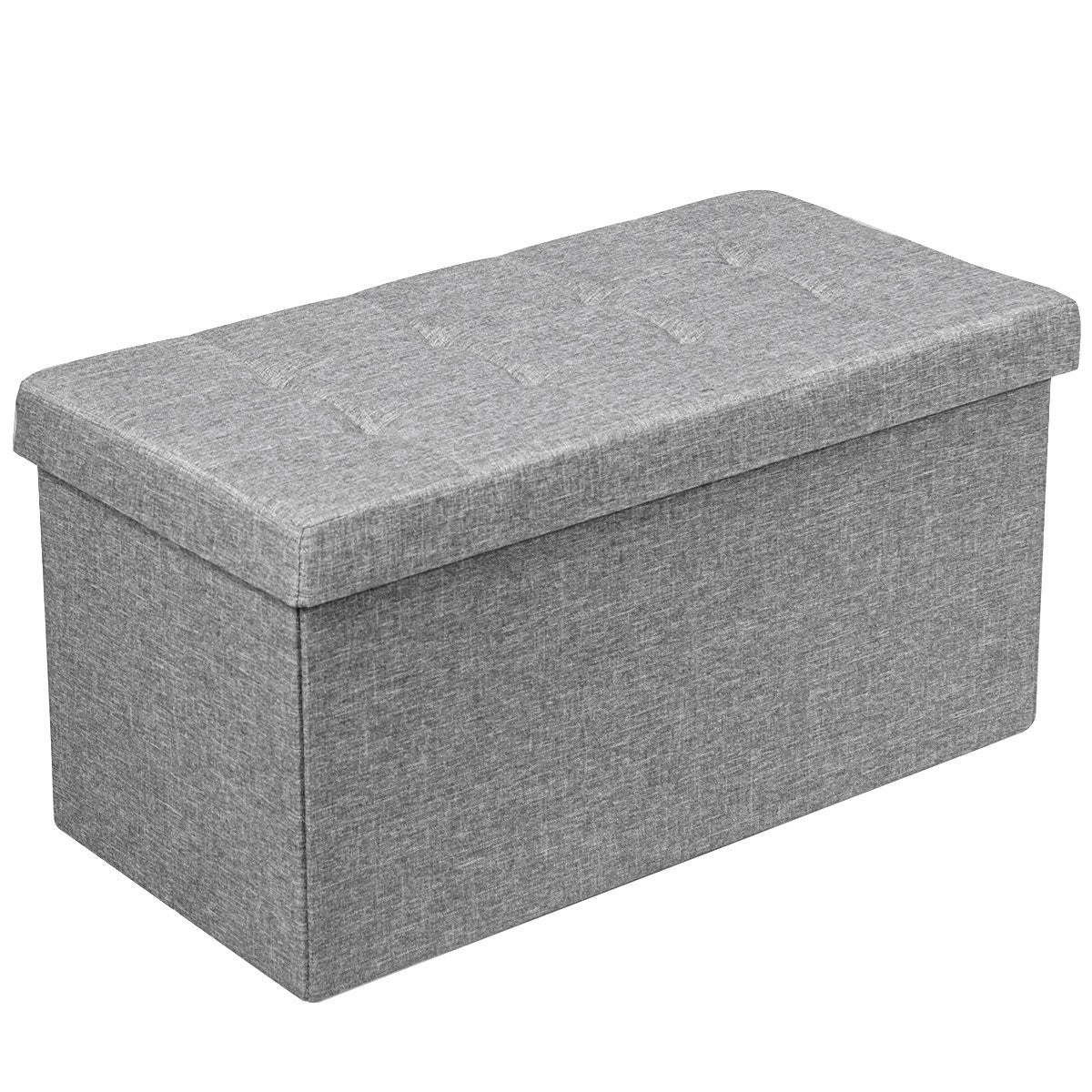 Foldable Storage Ottoman Bench with Padded Seat, Light Grey