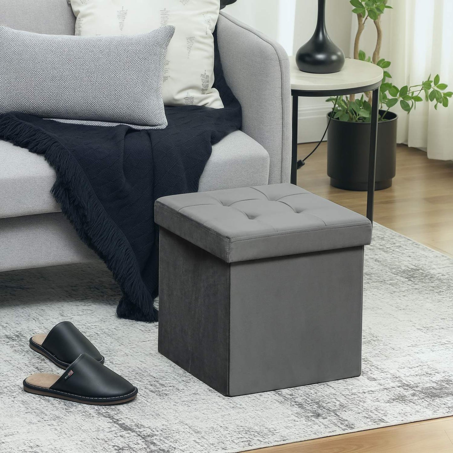 Foldable Storage Ottoman with Foam, MDF, Gray, 37.6L