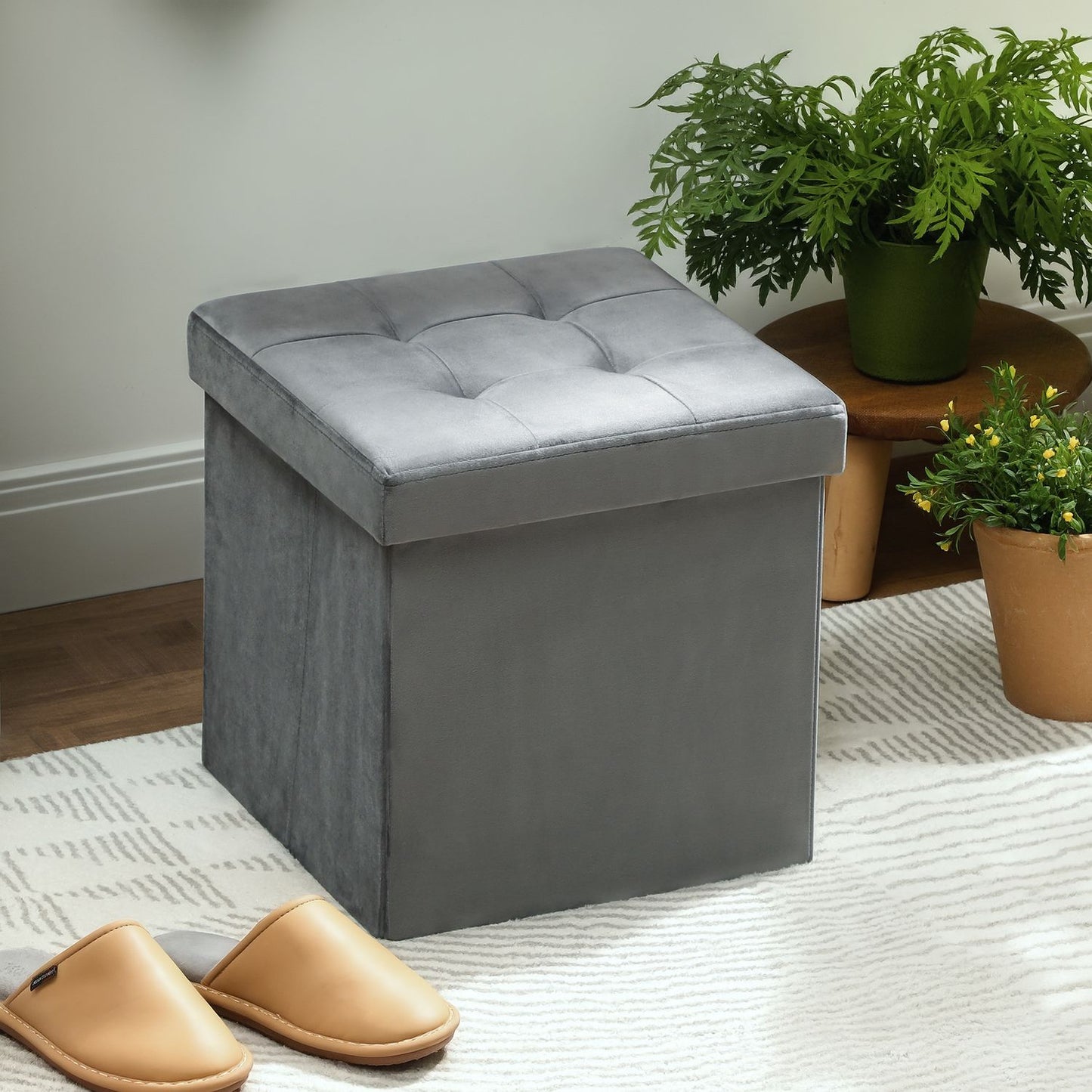 Foldable Storage Ottoman with Foam, MDF, Gray, 37.6L