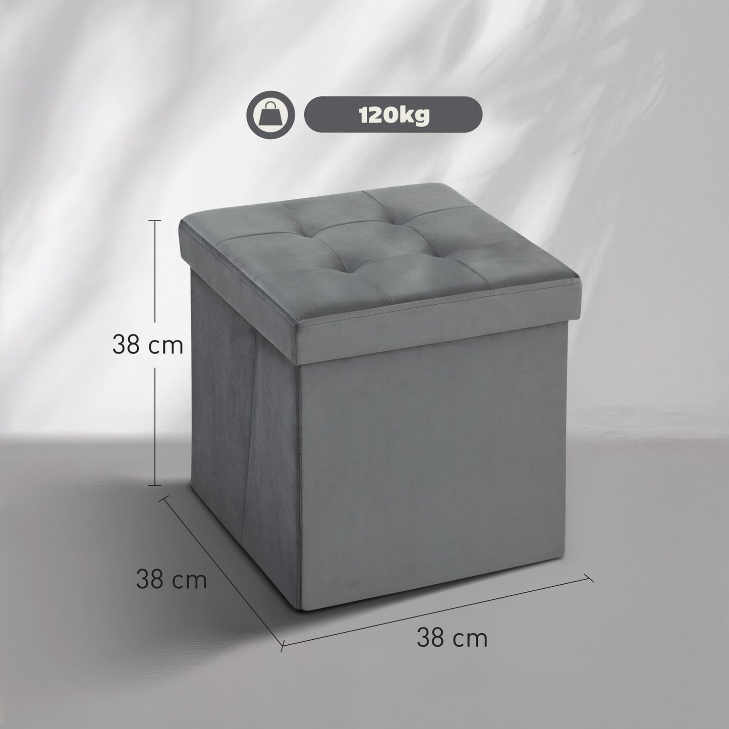 Foldable Storage Ottoman with Foam, MDF, Gray, 37.6L