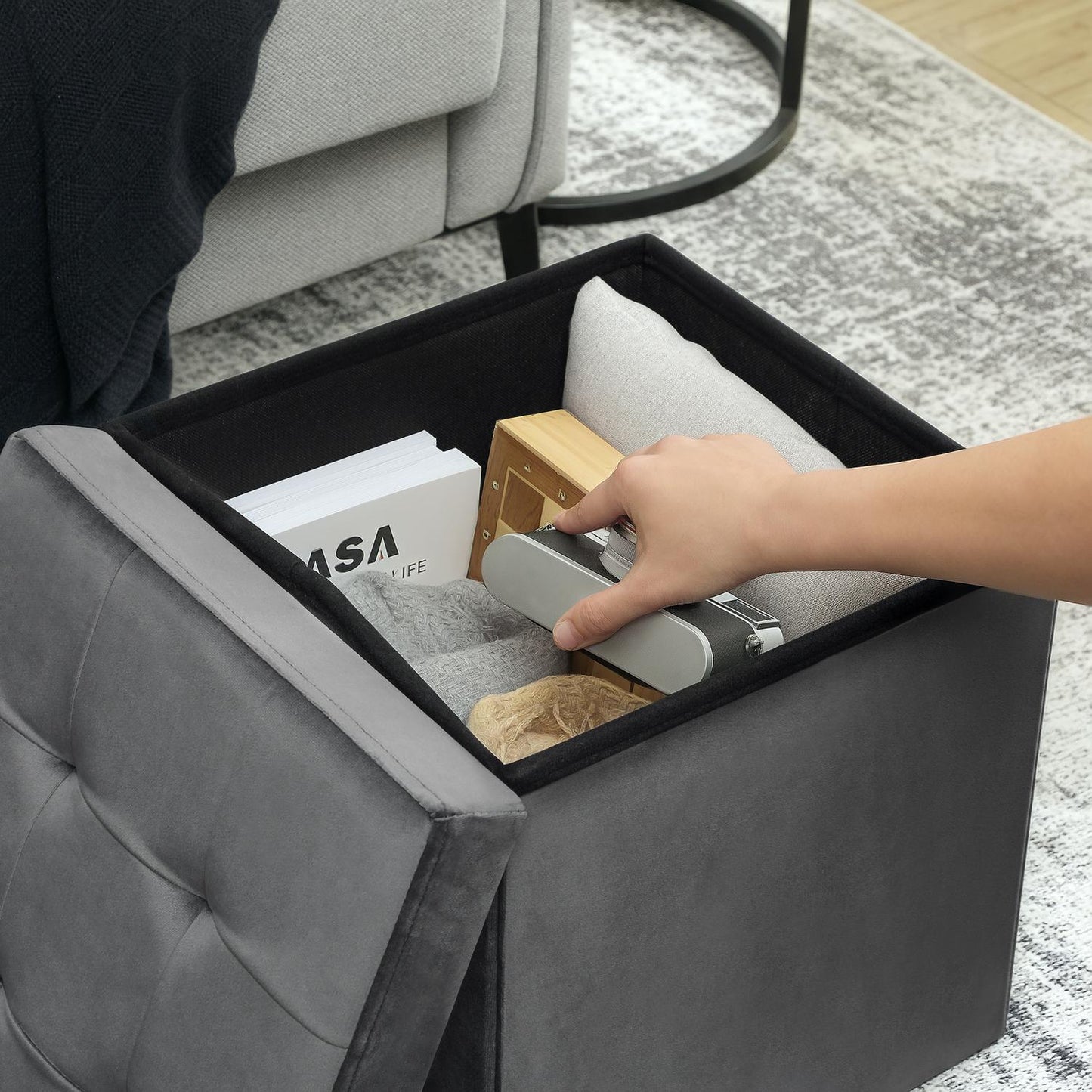 Foldable Storage Ottoman with Foam, MDF, Gray, 37.6L