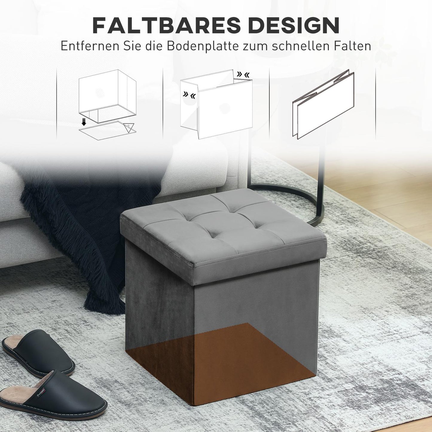 Foldable Storage Ottoman with Foam, MDF, Gray, 37.6L