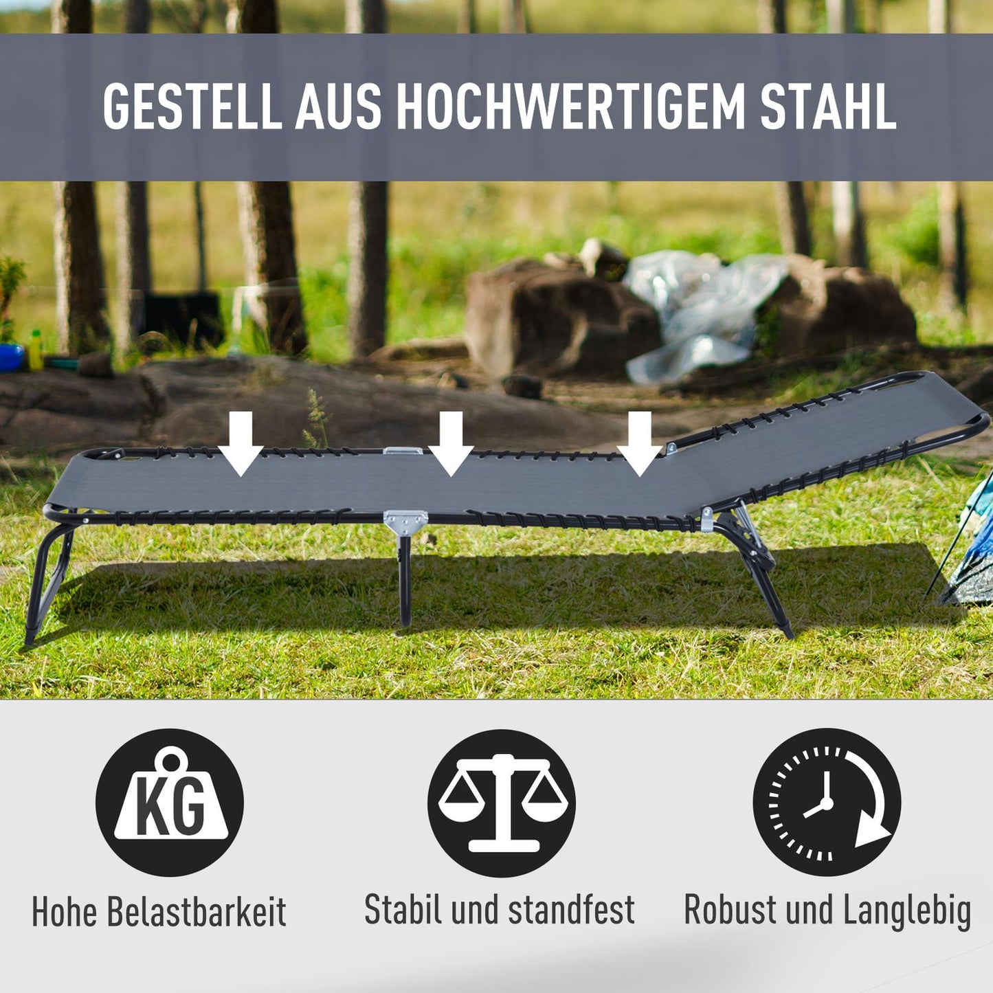 Adjustable folding sun lounger, dark gray steel mesh