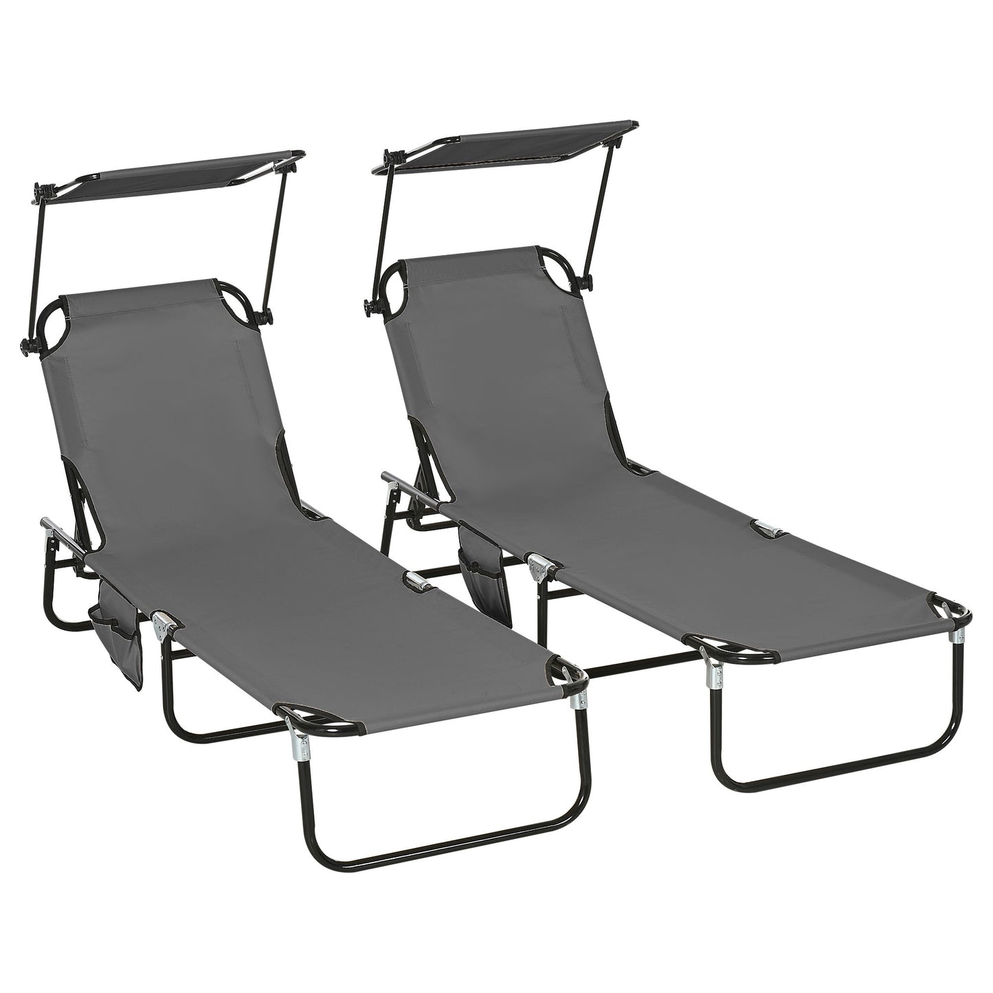 Foldable Sun Lounger Set with Canopy, 5-Position Backrest